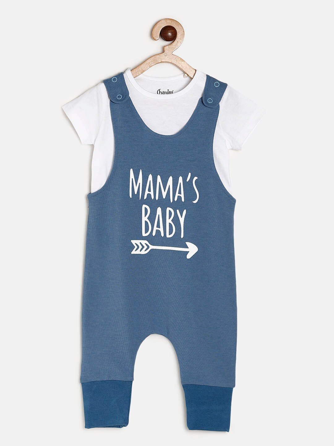 

CHAYIM Infant Kids Typography Printed Cotton Dungaree With T-Shirt, Blue