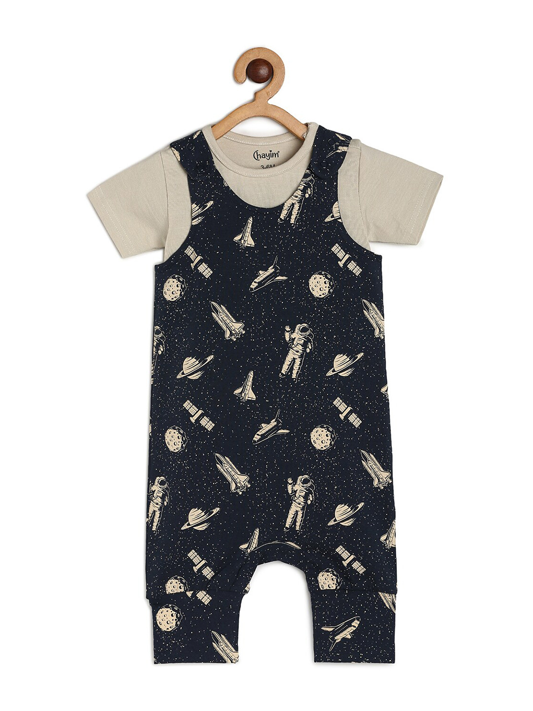 

CHAYIM Kids Conversational Printed Cotton Dunagree With T-Shirt, Navy blue