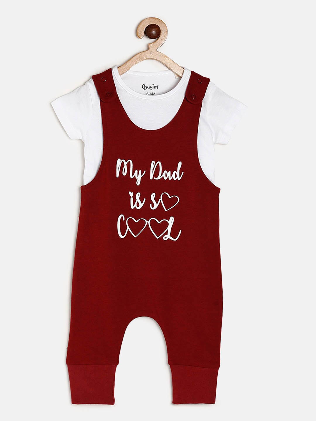 

CHAYIM Typography Printed Cotton Rompers With T-Shirt, Red