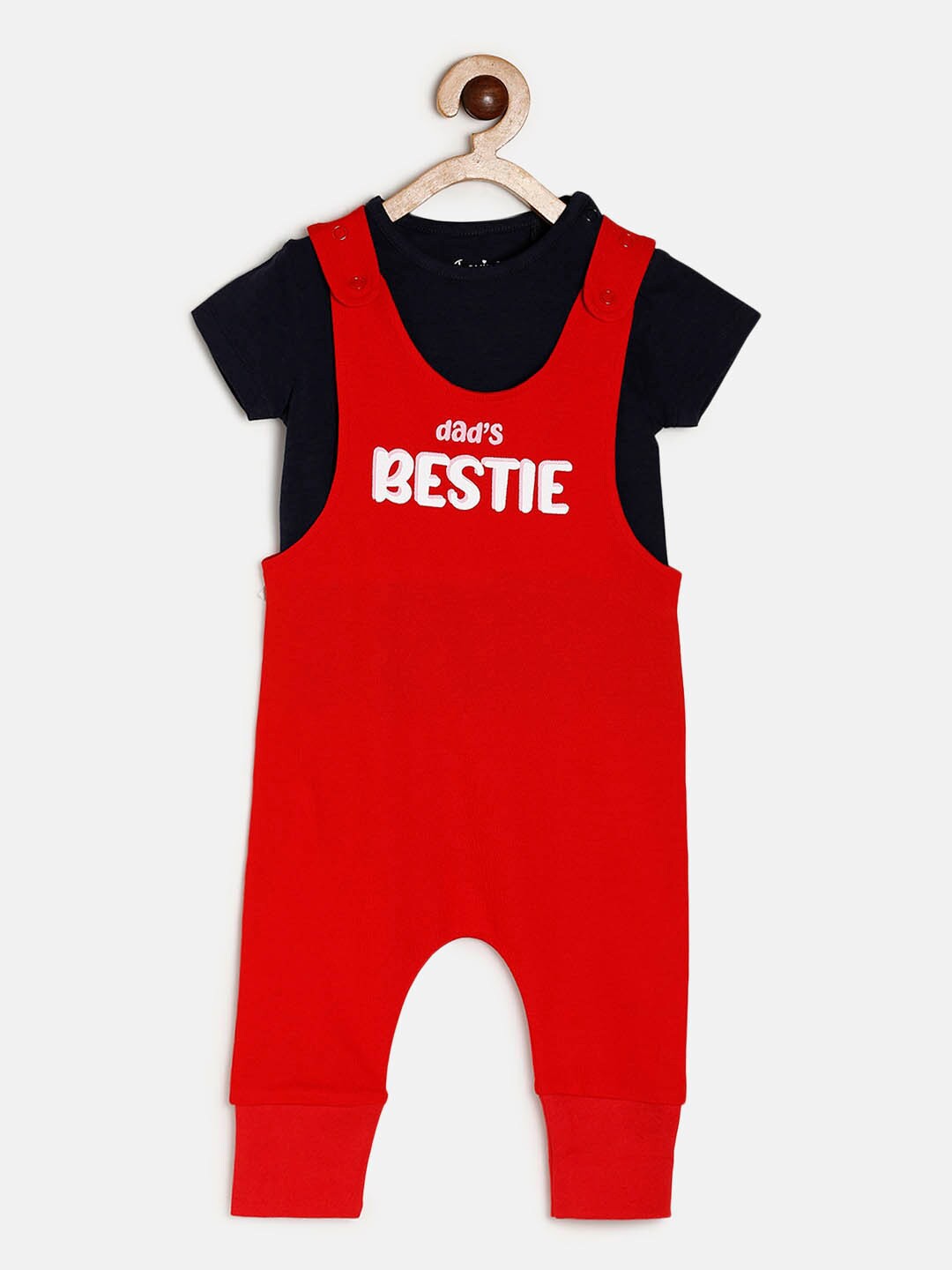 

CHAYIM Infant Kids Typography Printed Cotton Dungaree With T-Shirt, Red