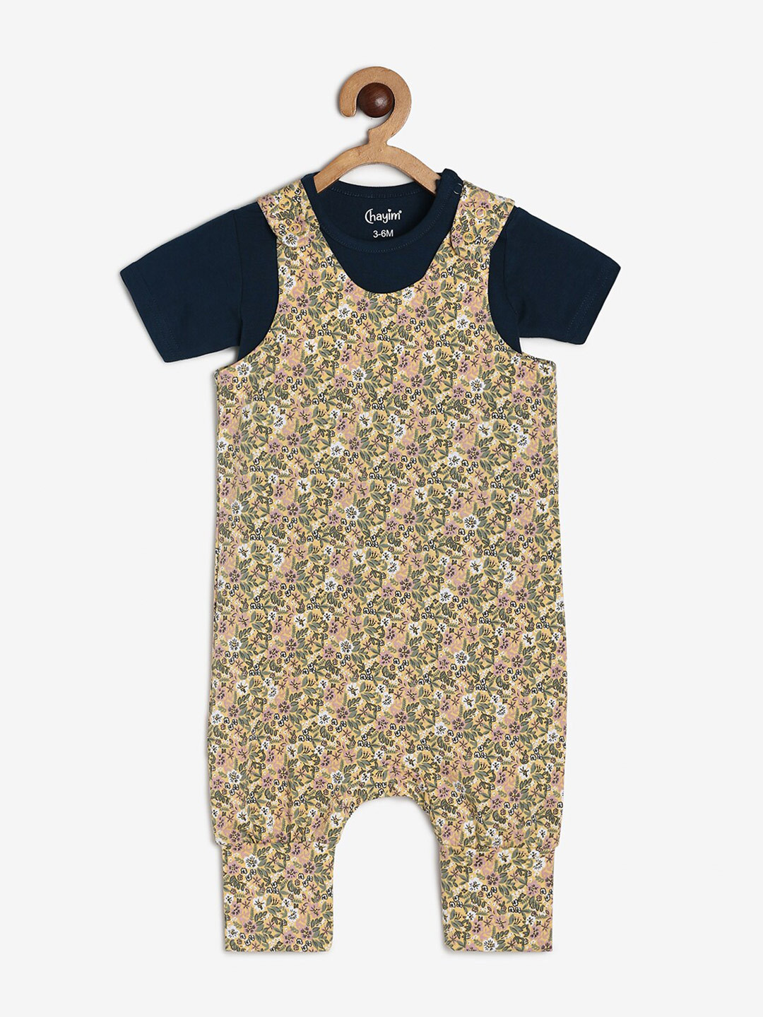 

CHAYIM Infant Unisex Floral Printed Round Neck Cotton Casual Dungarees, Yellow