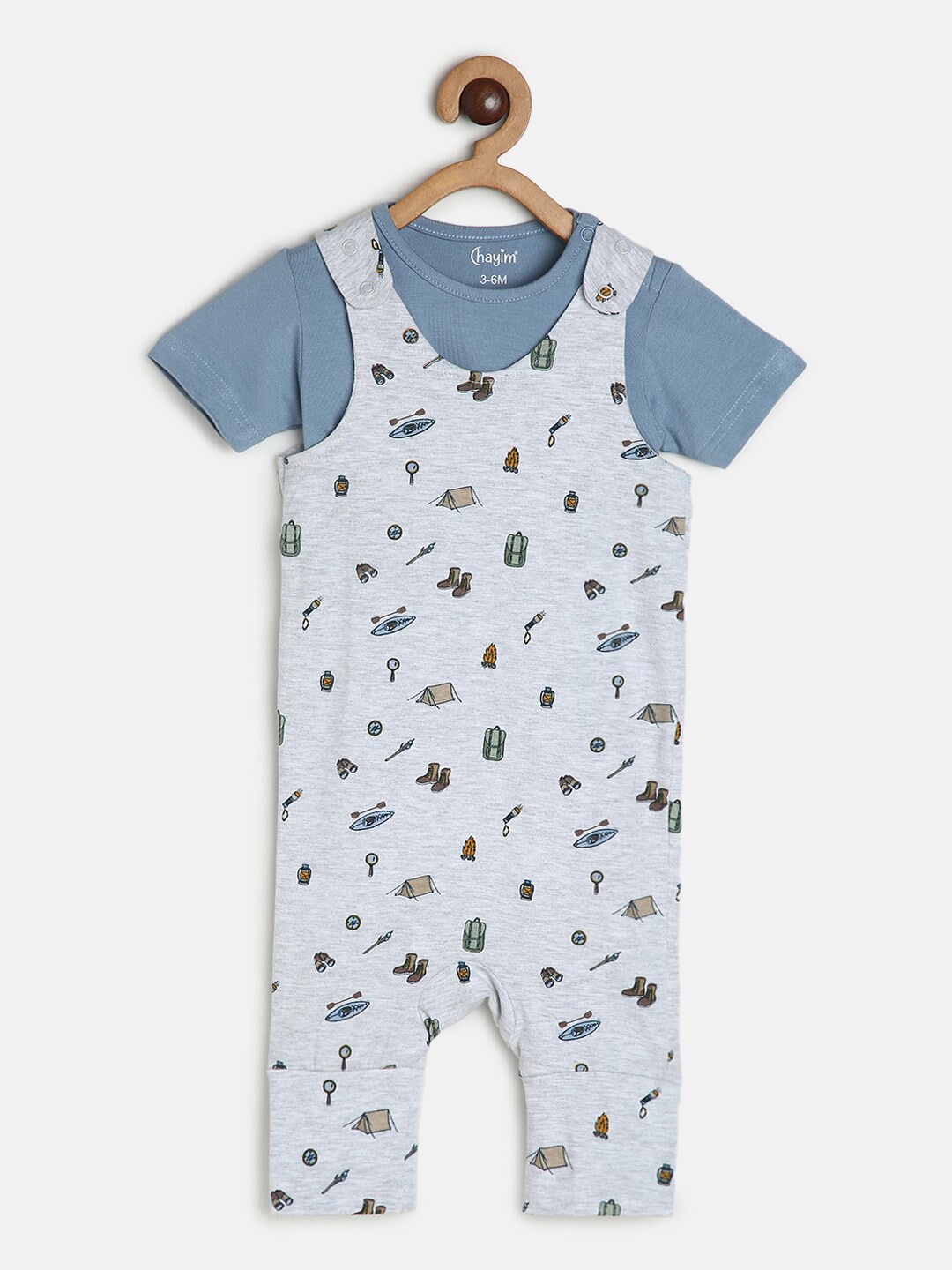 

CHAYIM Infant Kids Conversational Printed Cotton Dungaree With T-Shirt, Grey