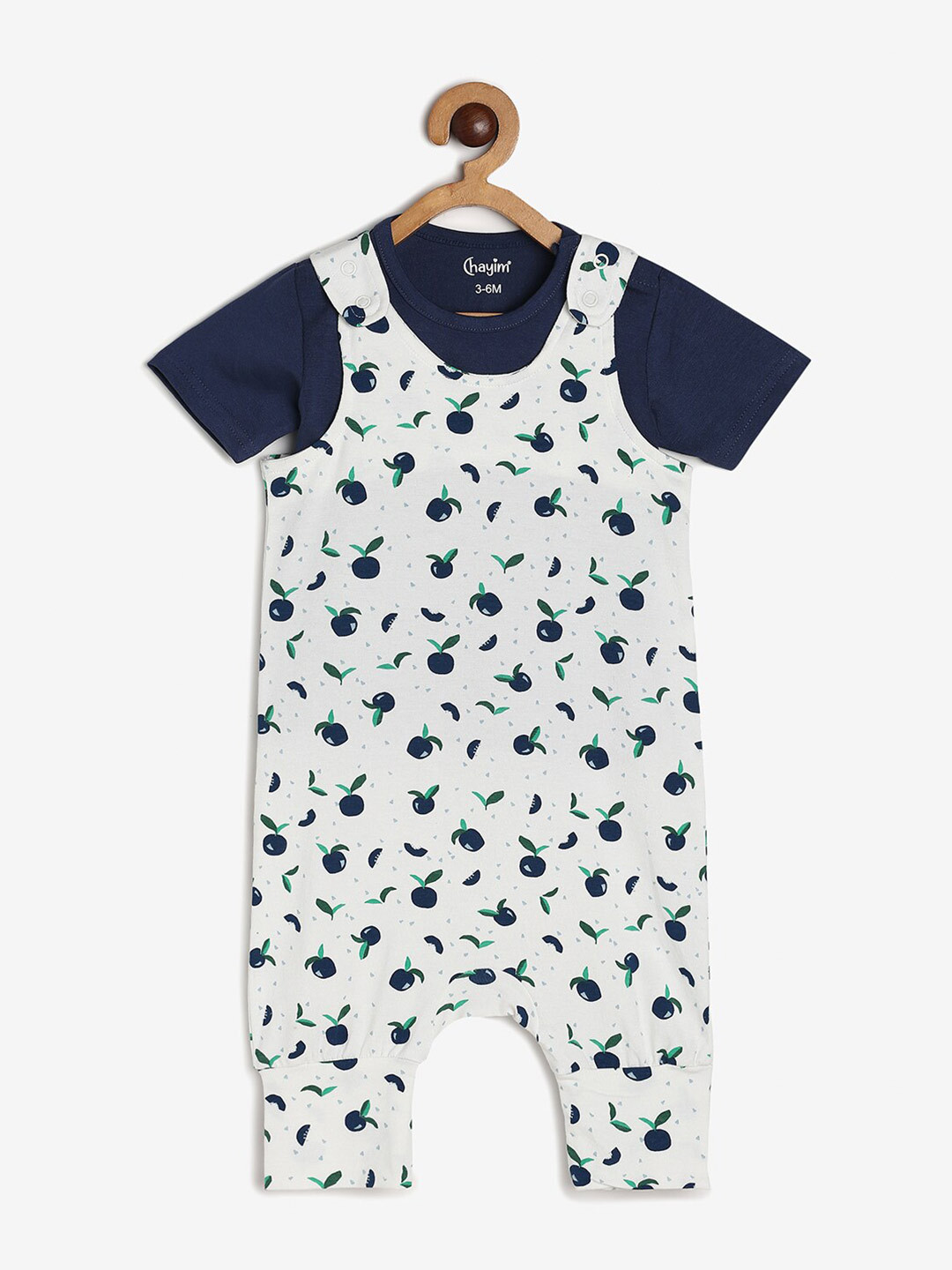 

CHAYIM Infant Kids Conversational Printed Cotton Dungaree With T-Shirt, White