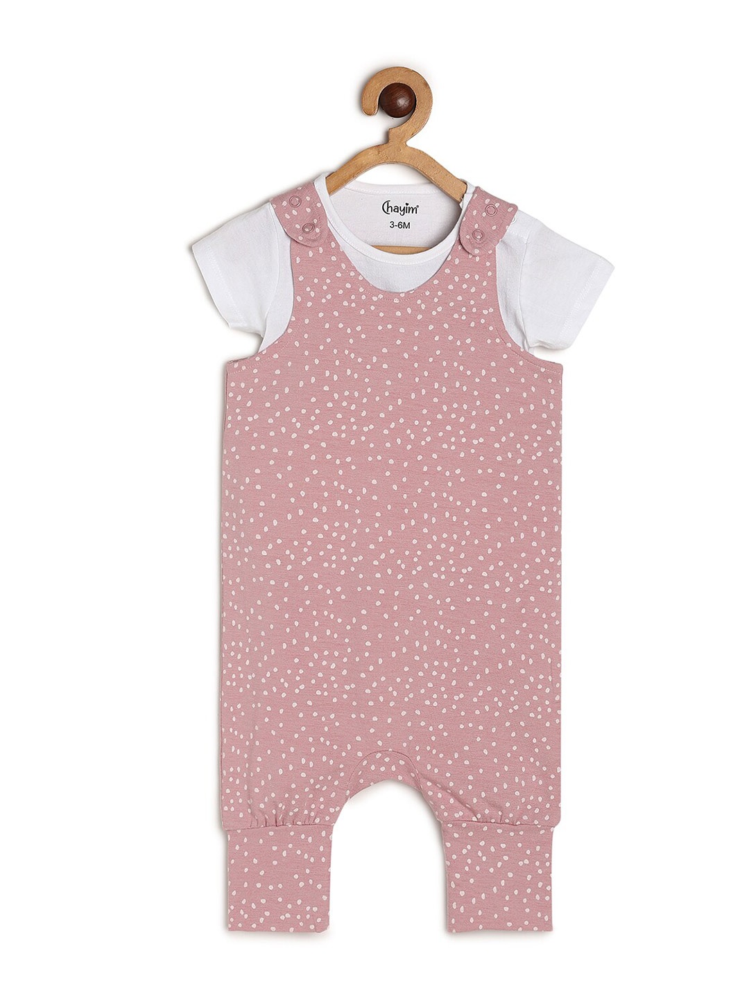 

CHAYIM Polka Dot Printed Cotton Rompers With T-Shirt, Pink