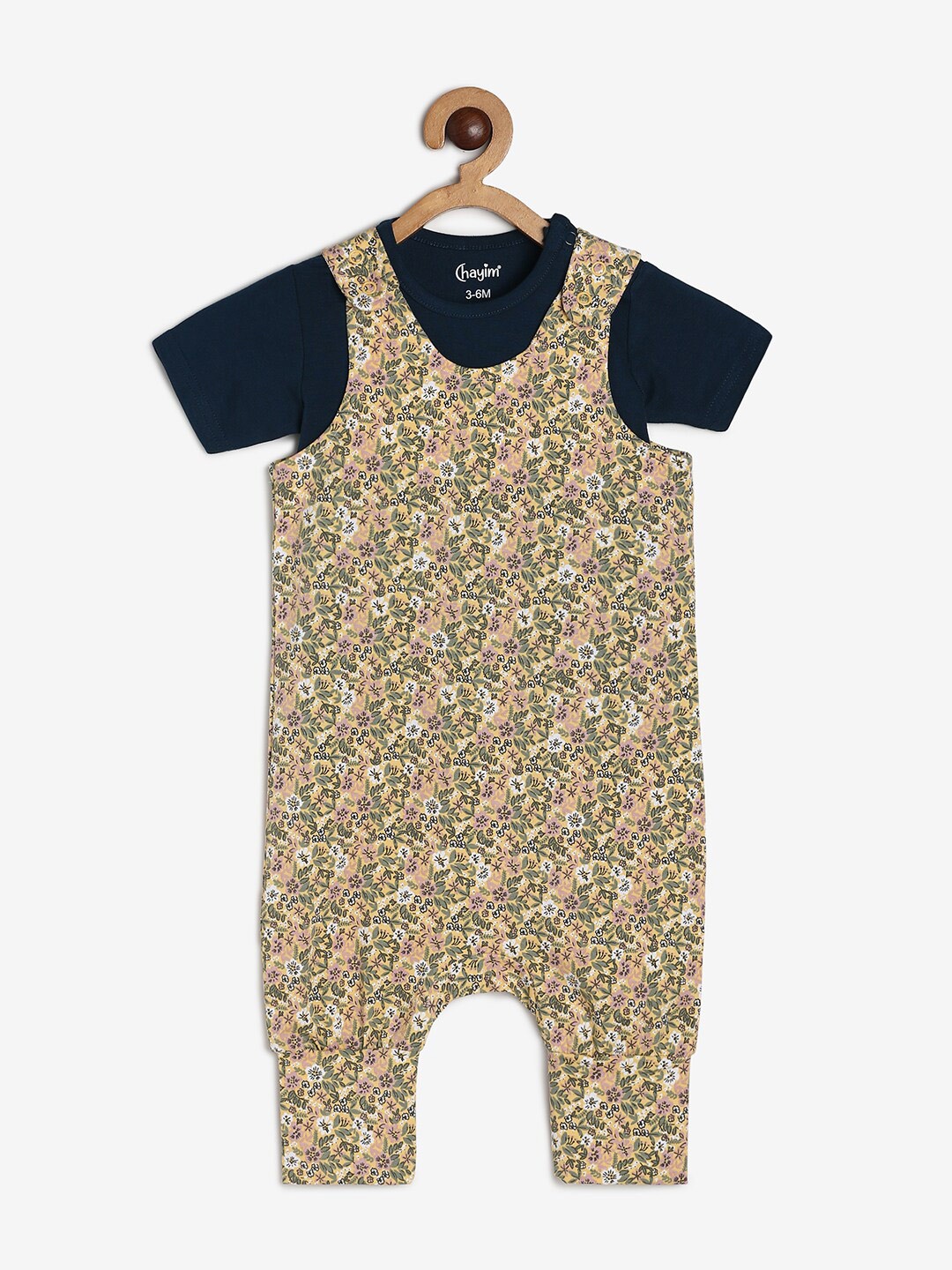 

CHAYIM Infant Kids Floral Printed Cotton Dungaree With T-Shirt, Yellow