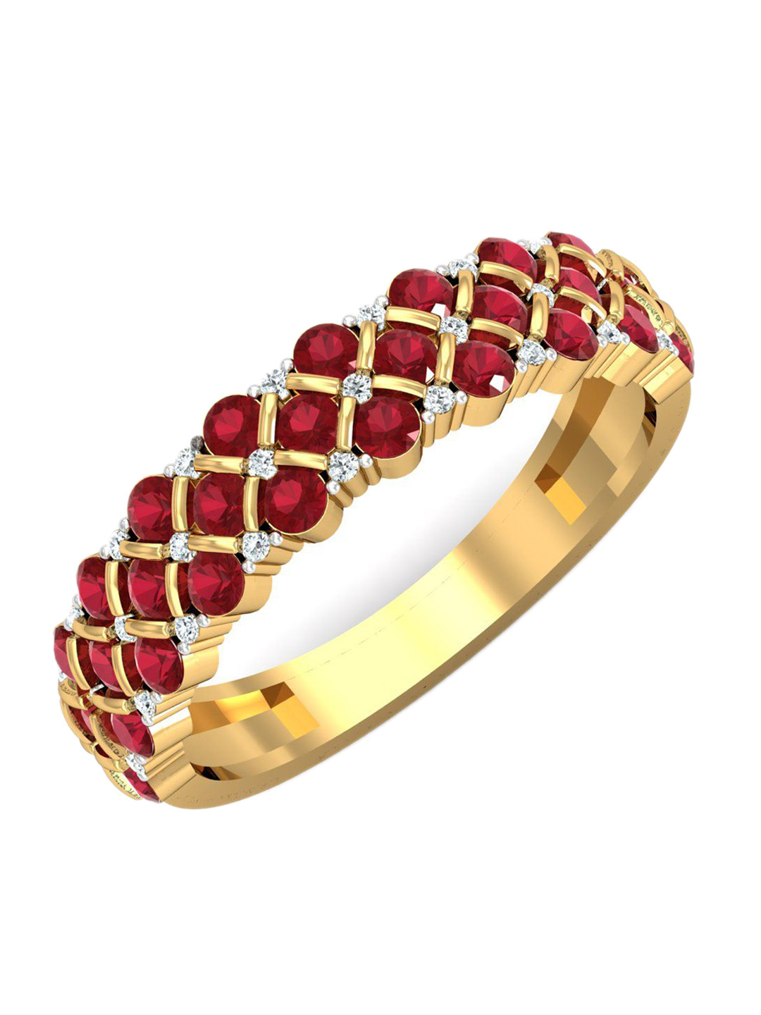

KUBERBOX Gleamy 18KT Gold Diamond Ruby Studded Ring-2.8gm