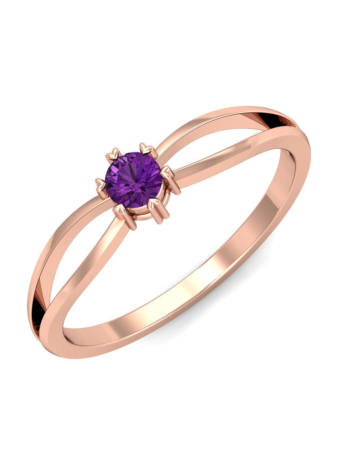 KUBERBOX Khari Split Shank 18KT Rose Gold Amethyst Ring-1.72gm