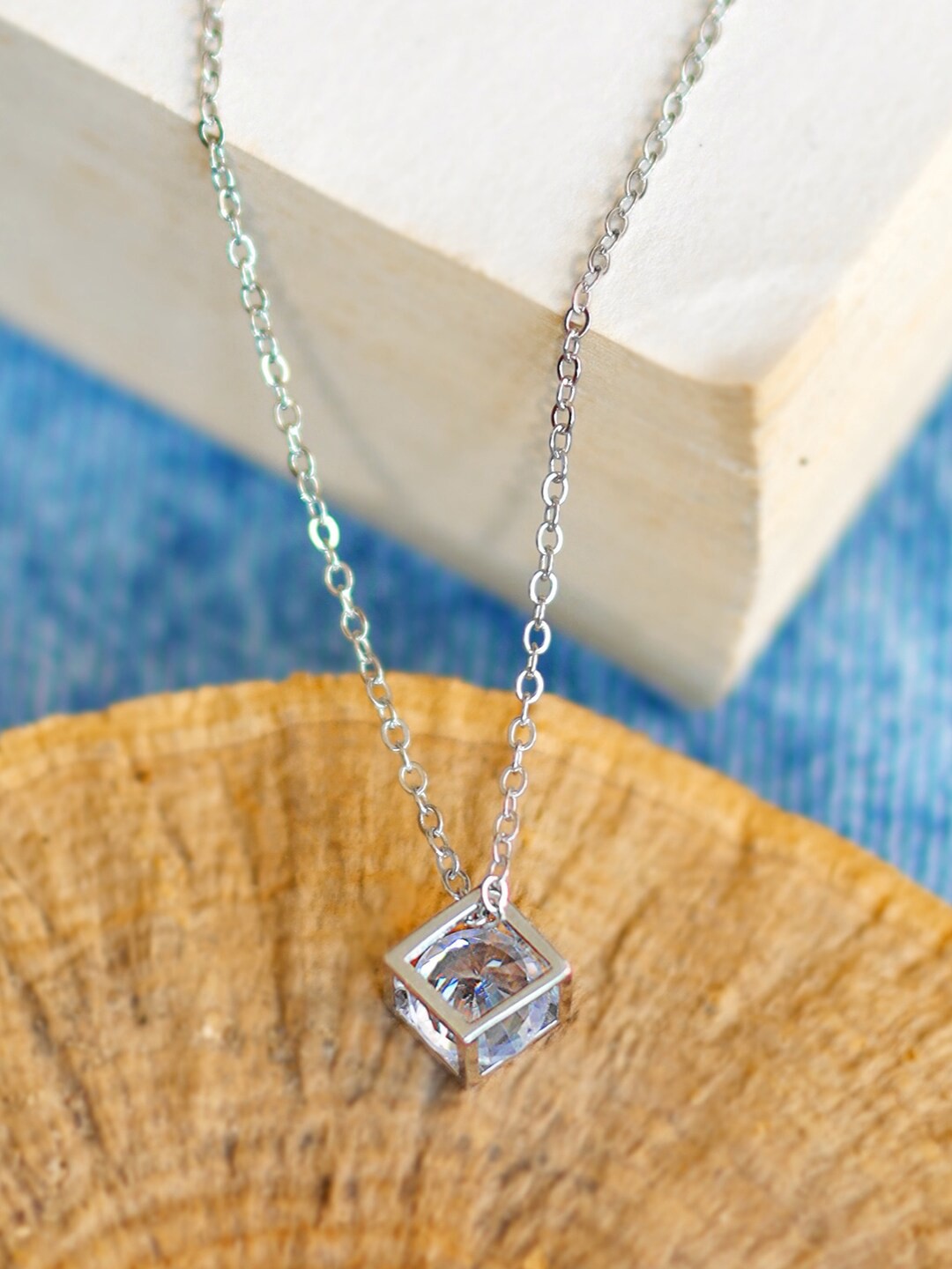

Ayesha Silver-Plated AD Studded Pendant With Chain