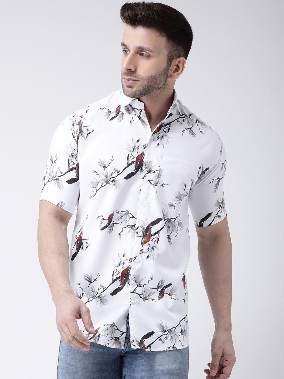 

RIAG Floral Printed Cotton Casual Shirt, White