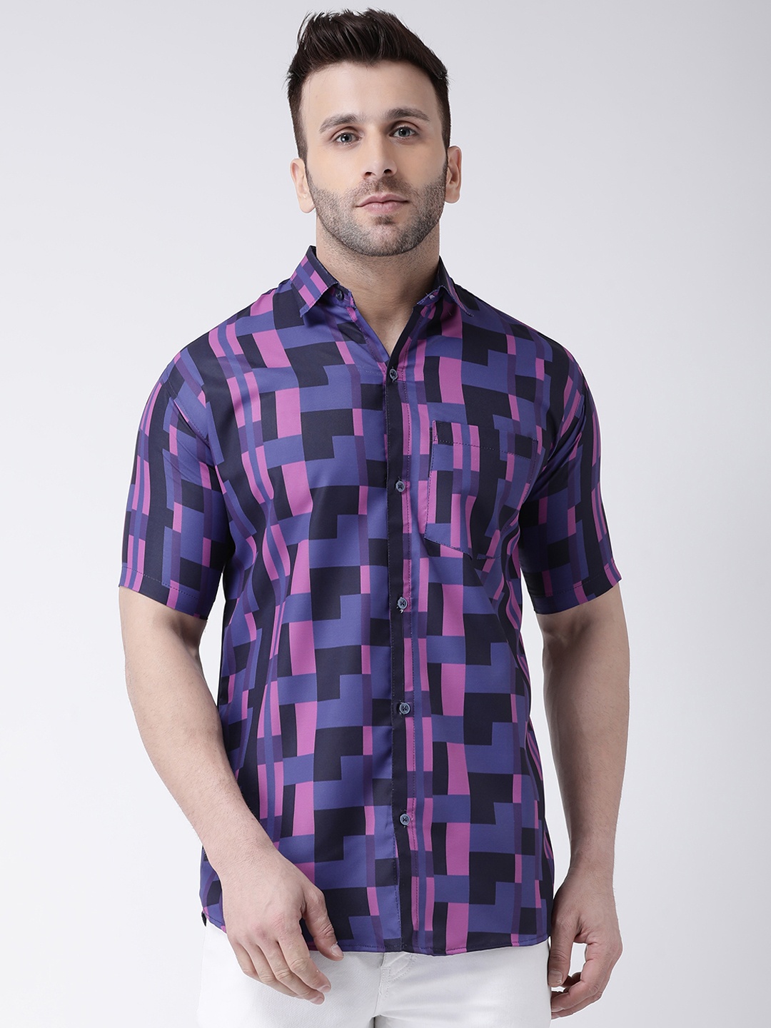 

RIAG Printed Spread Collar Cotton Casual Shirt, Blue