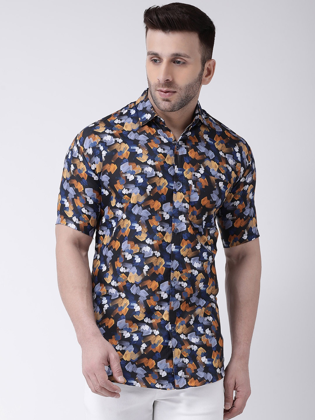 

RIAG Abstract Printed Cotton Casual Shirt, Navy blue