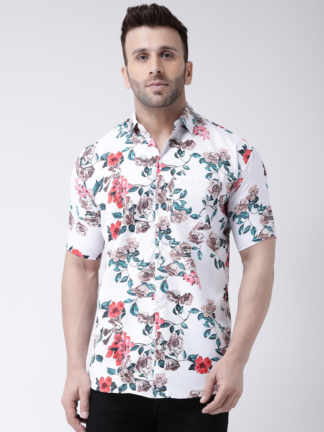 

RIAG Floral Printed Casual Cotton Shirt, White