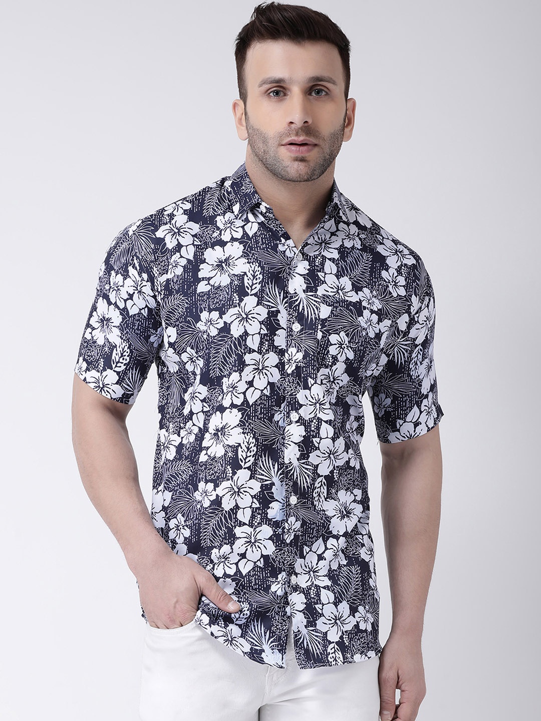 

RIAG Floral Printed Cotton Casual Shirt, Navy blue