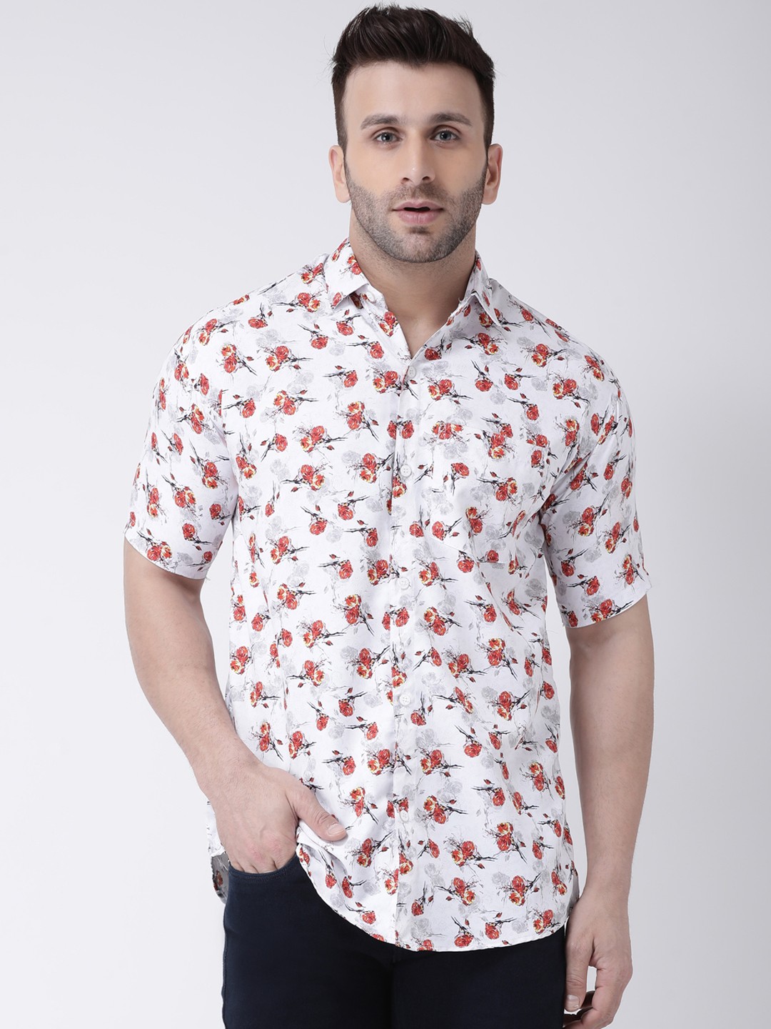 

RIAG Floral Printed Cotton Casual Shirt, White