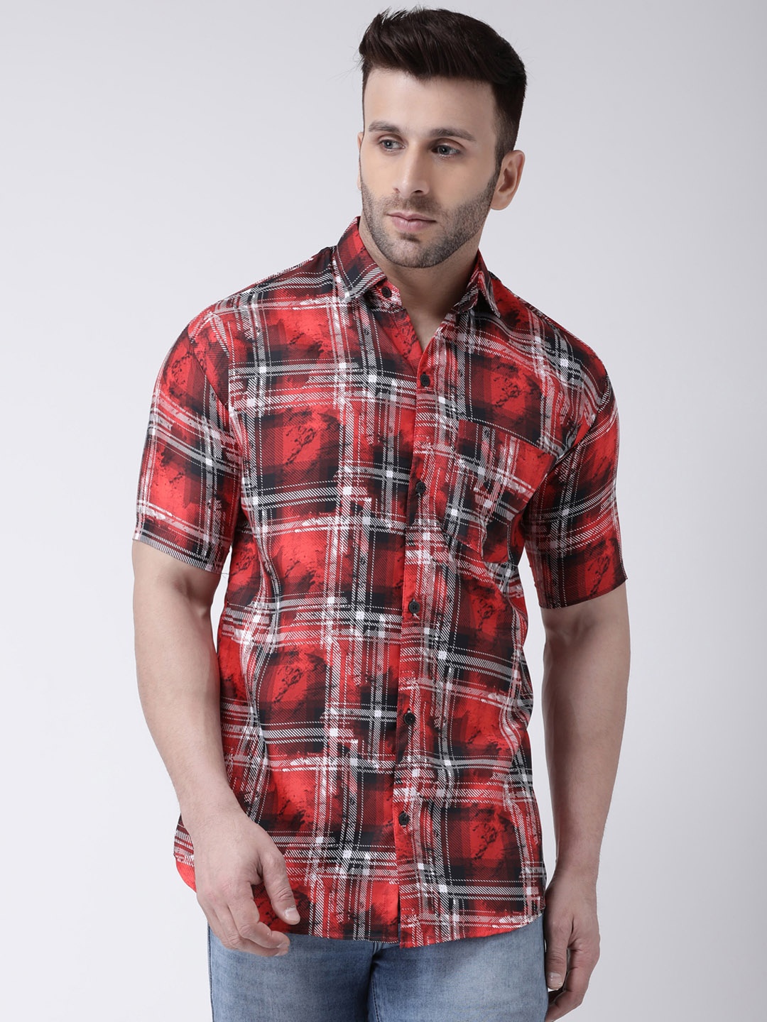 

RIAG Tartan Checked Cotton Casual Shirt, Red