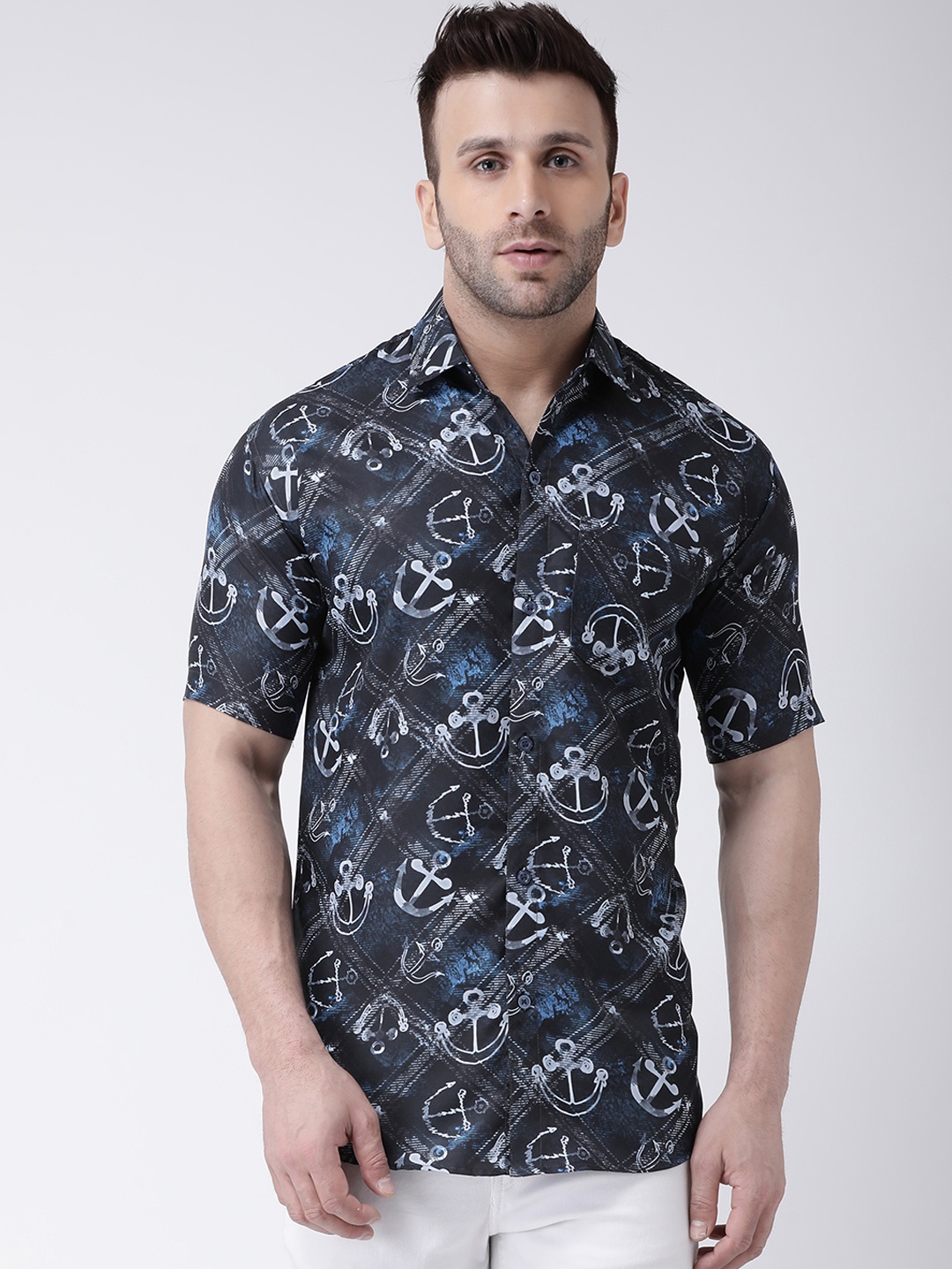 

RIAG Conversational Printed Cotton Casual Shirt, Navy blue