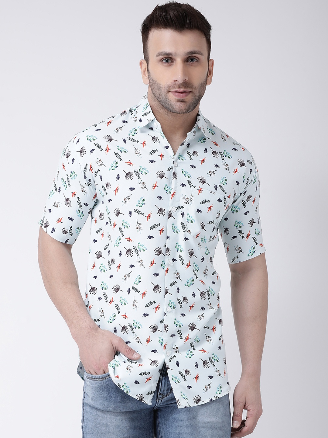 

RIAG Floral Printed Cotton Casual Shirt, White