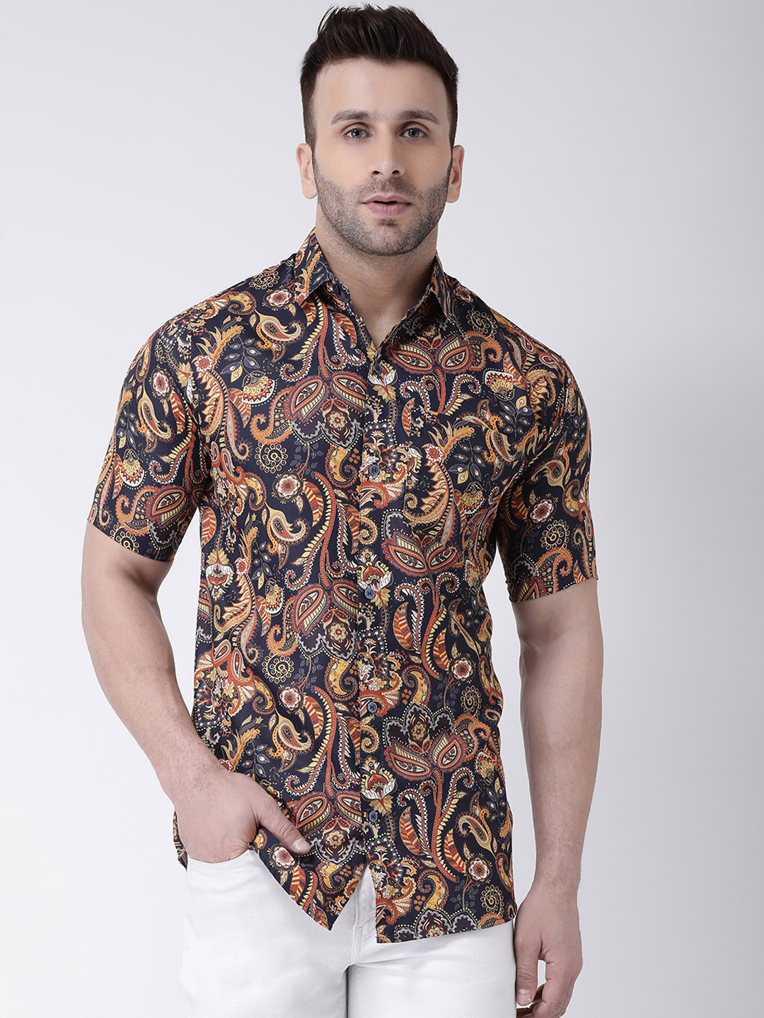 

RIAG Ethnic Motifs Printed Cotton Casual Shirt, Black