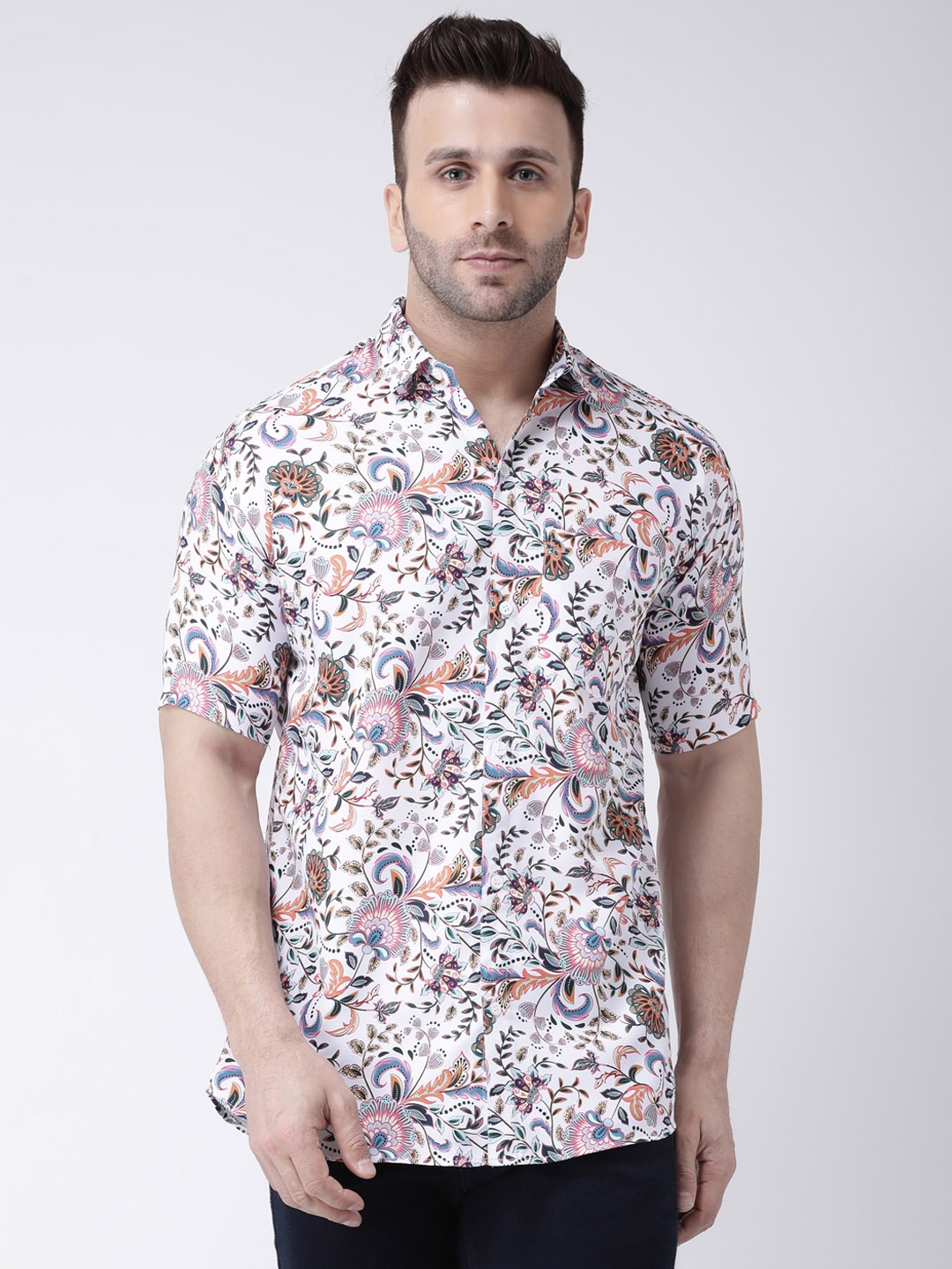 

RIAG Floral Printed Cotton Casual Shirt, White