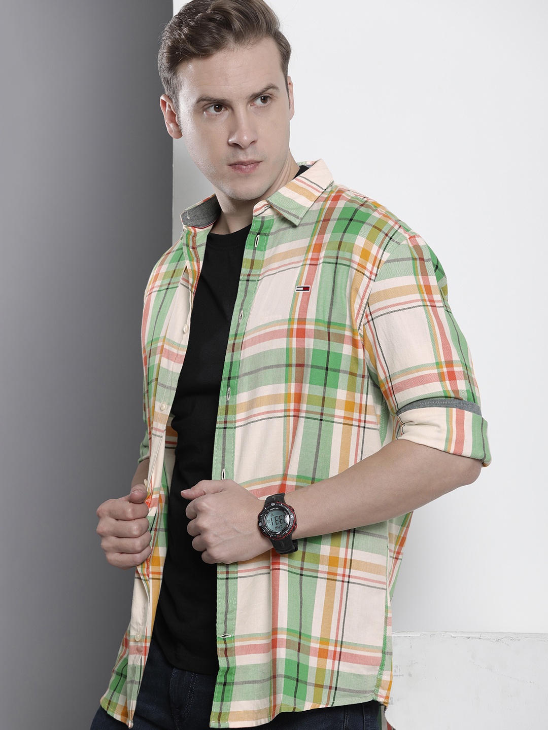 

Tommy Hilfiger Pure Cotton Classic Fit Checked Casual Shirt, Green
