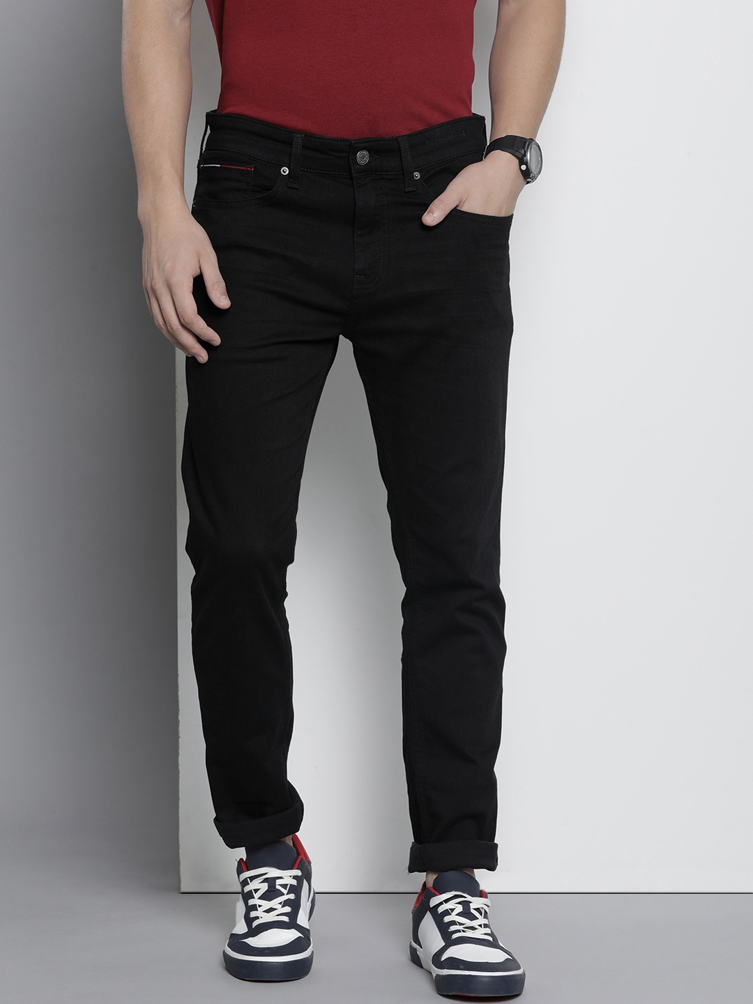 

Tommy Hilfiger Men Austin Slim Tapered Fit Stretchable Casual Jeans, Black