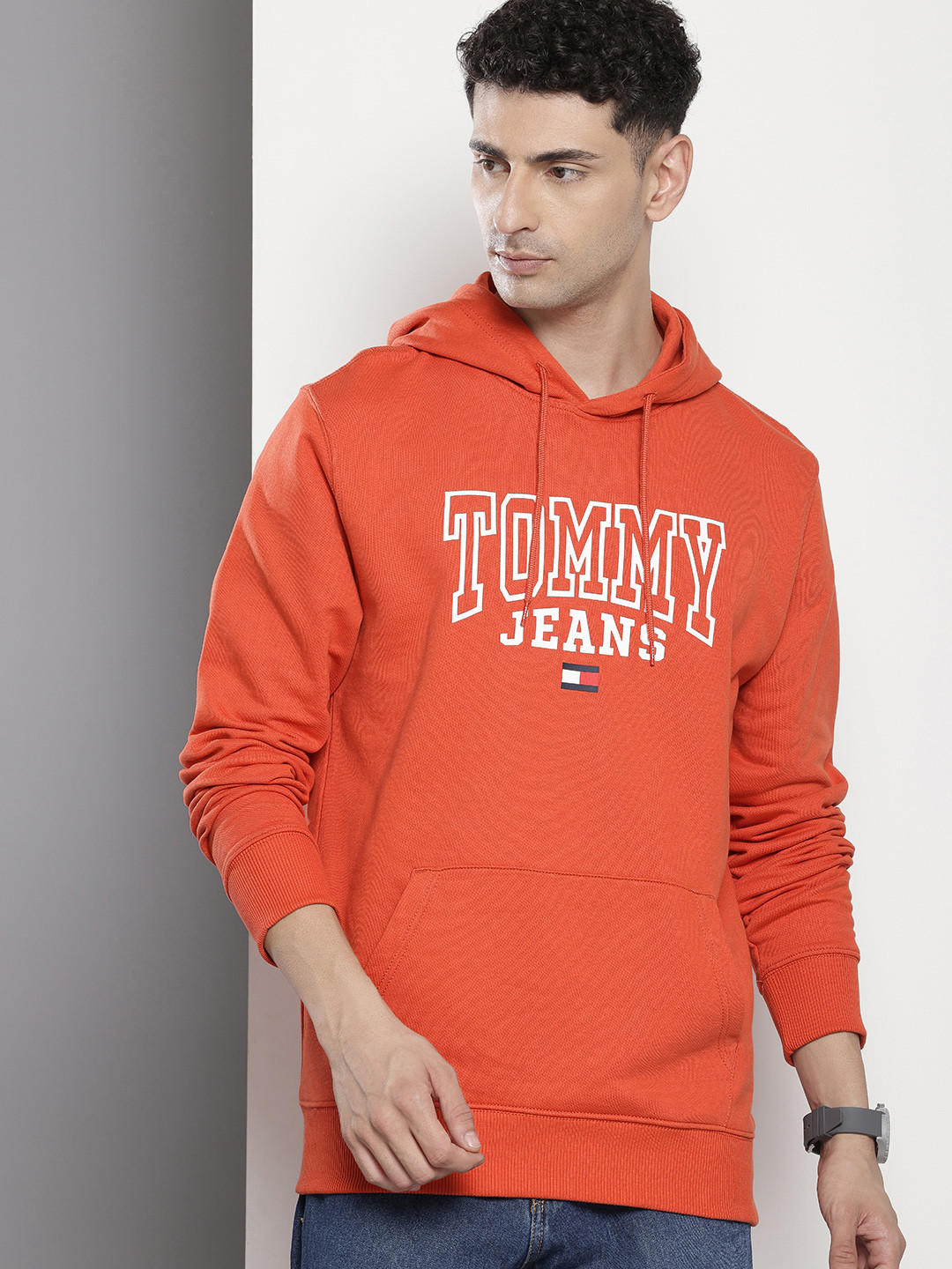 

Tommy Hilfiger Brand Logo Printed Hooded Pure Cotton Sweatshirt, Orange