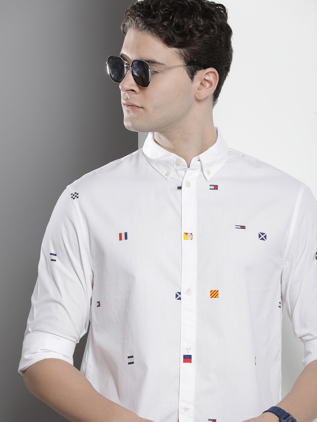 

Tommy Hilfiger Classic Fit Printed Pure Cotton Casual Shirt, White