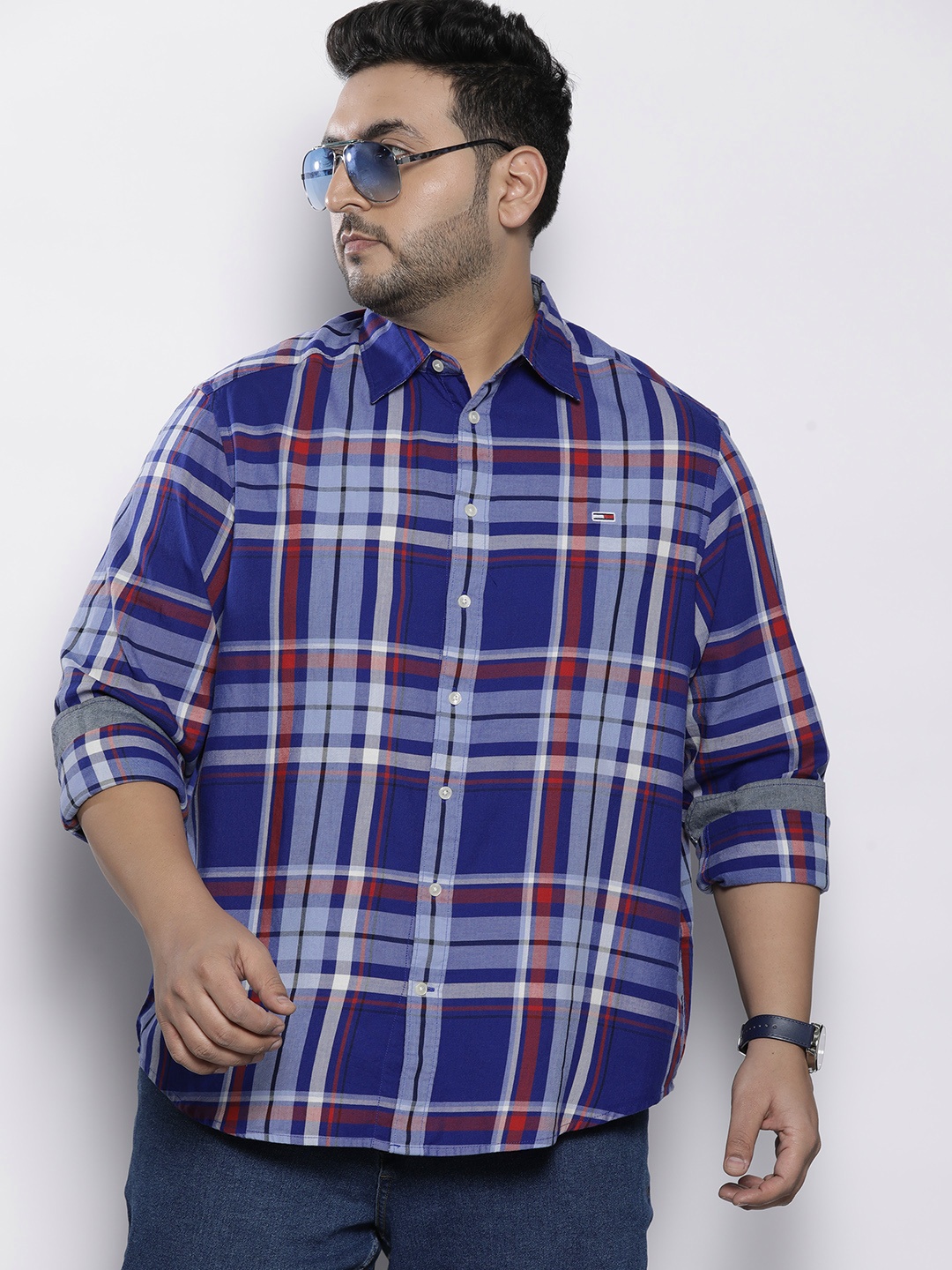 

Tommy Hilfiger Men Pure Cotton Tartan Checked Casual Shirt, Navy blue