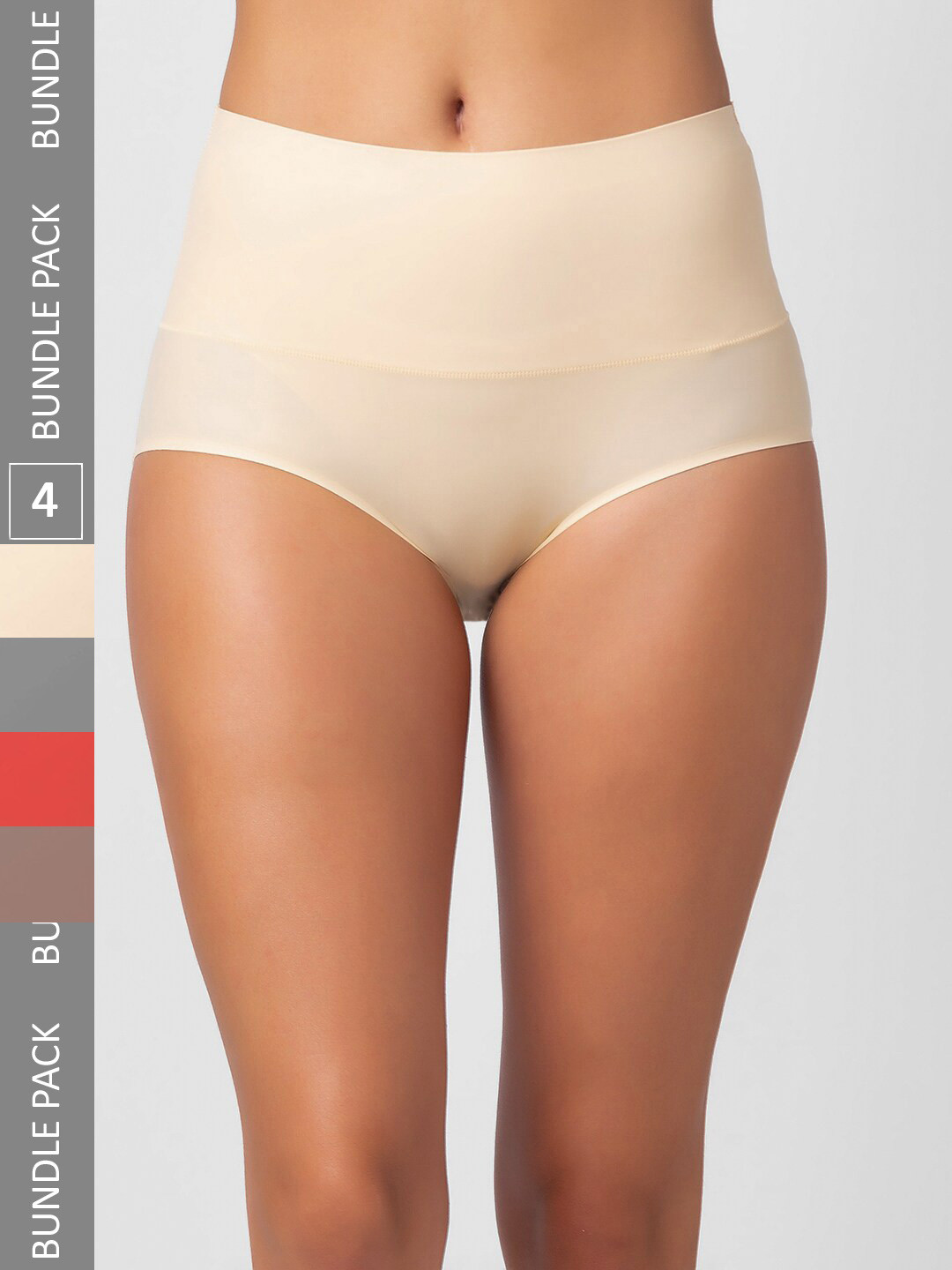 

NOIRA Women Pack of 4 Assorted Tummy Tucker Anti Microbial Hipster Briefs 873_SBrGR_NO