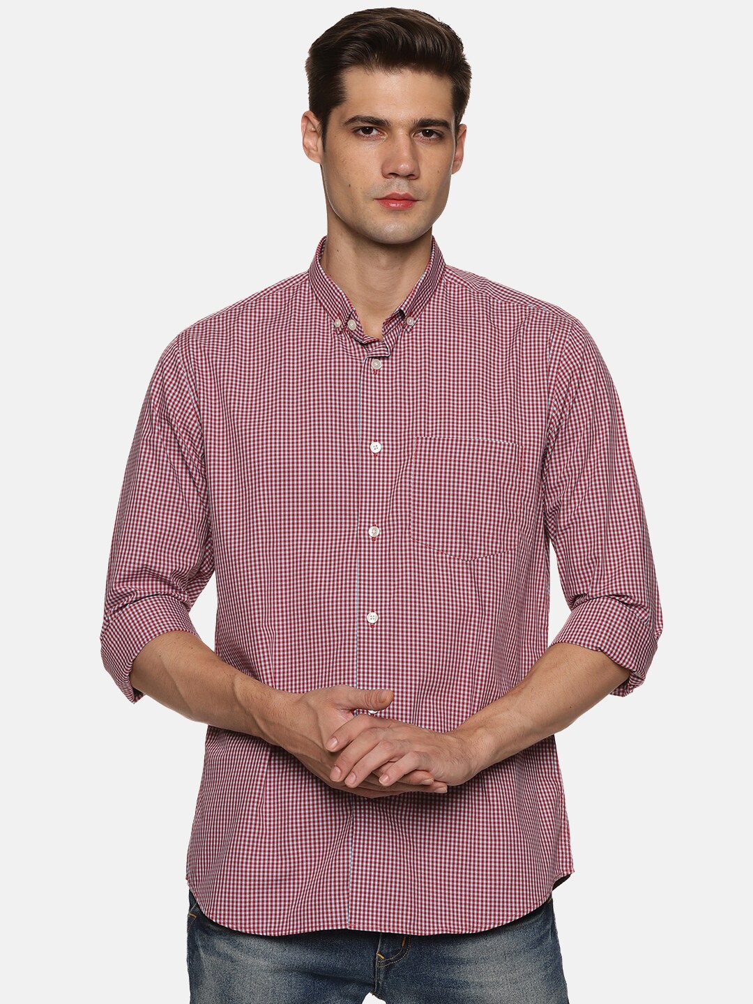 

DON VINO Classic Gingham Checked Casual Cotton Shirt, Maroon