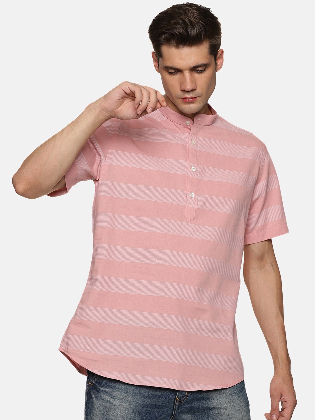 

DON VINO Classic Horizontal Striped Cotton Casual Shirt, Peach