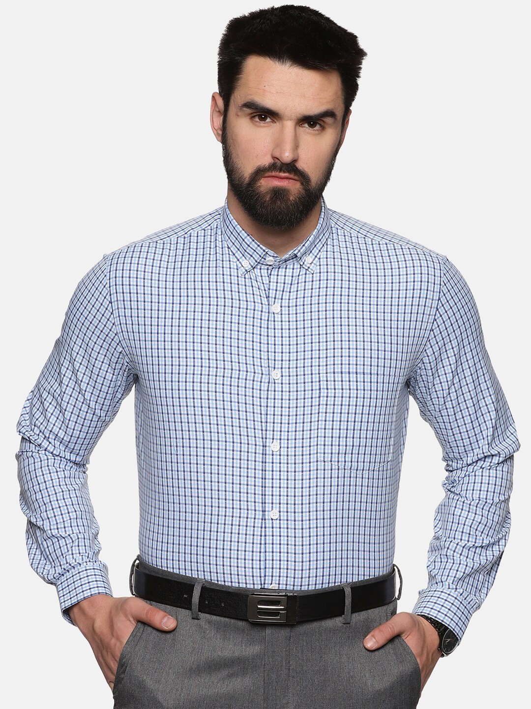 

DON VINO Classic Opaque Checked Formal Cotton Shirt, Blue
