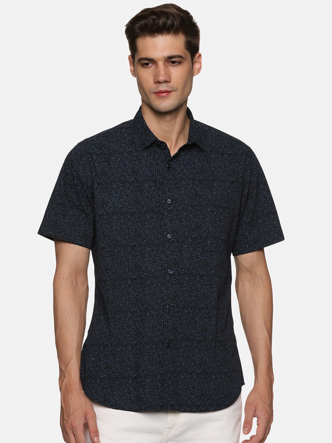 

DON VINO Classic Floral Printed Casual Cotton Shirt, Navy blue