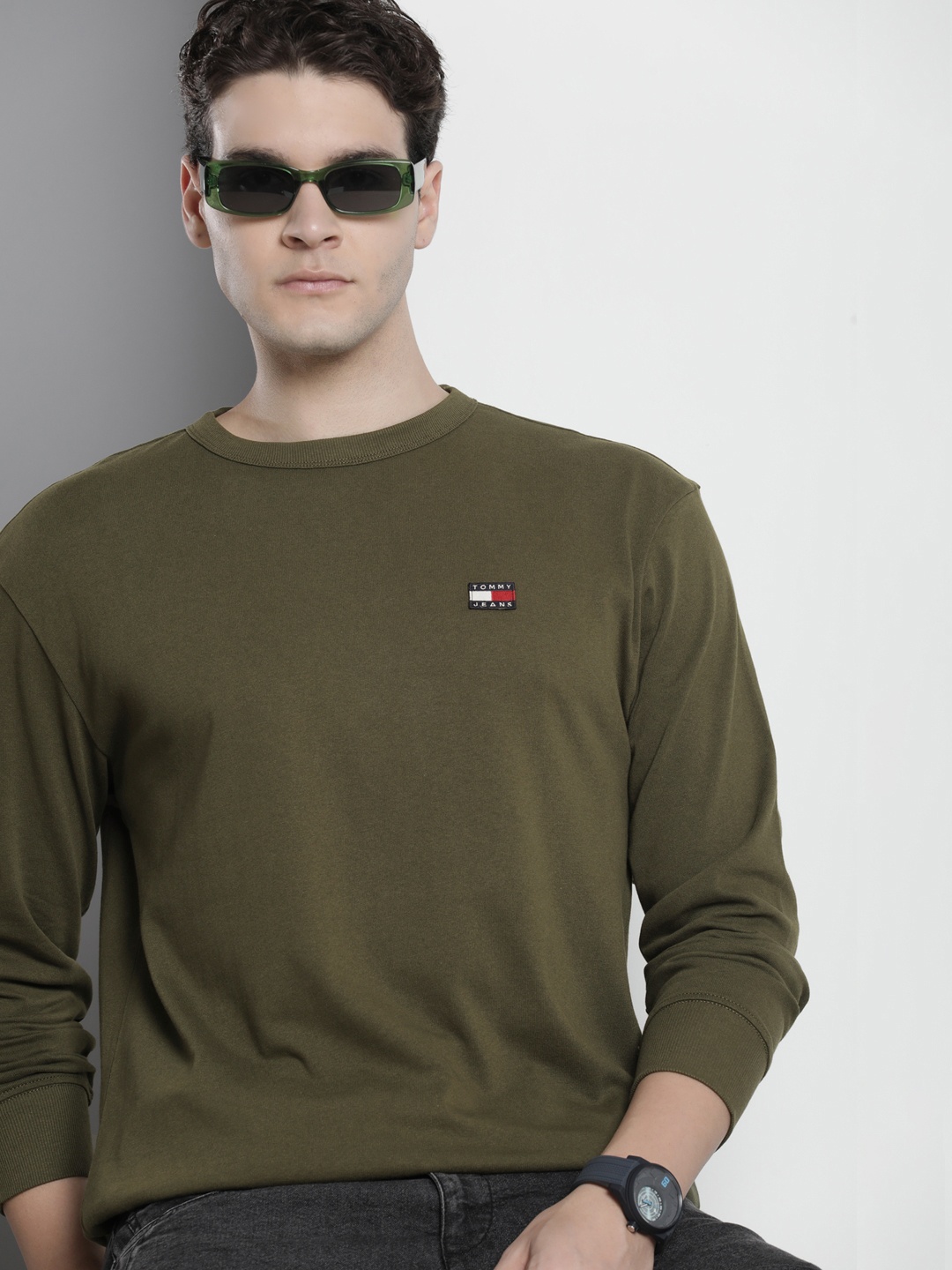 

Tommy Hilfiger Pure Cotton Full Sleeves Casual T-shirt, Olive