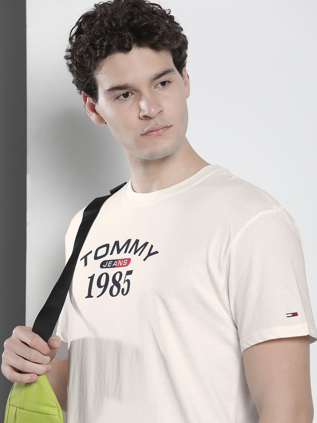 

Tommy Hilfiger Brand Logo Printed Pure Cotton T-shirt, Cream