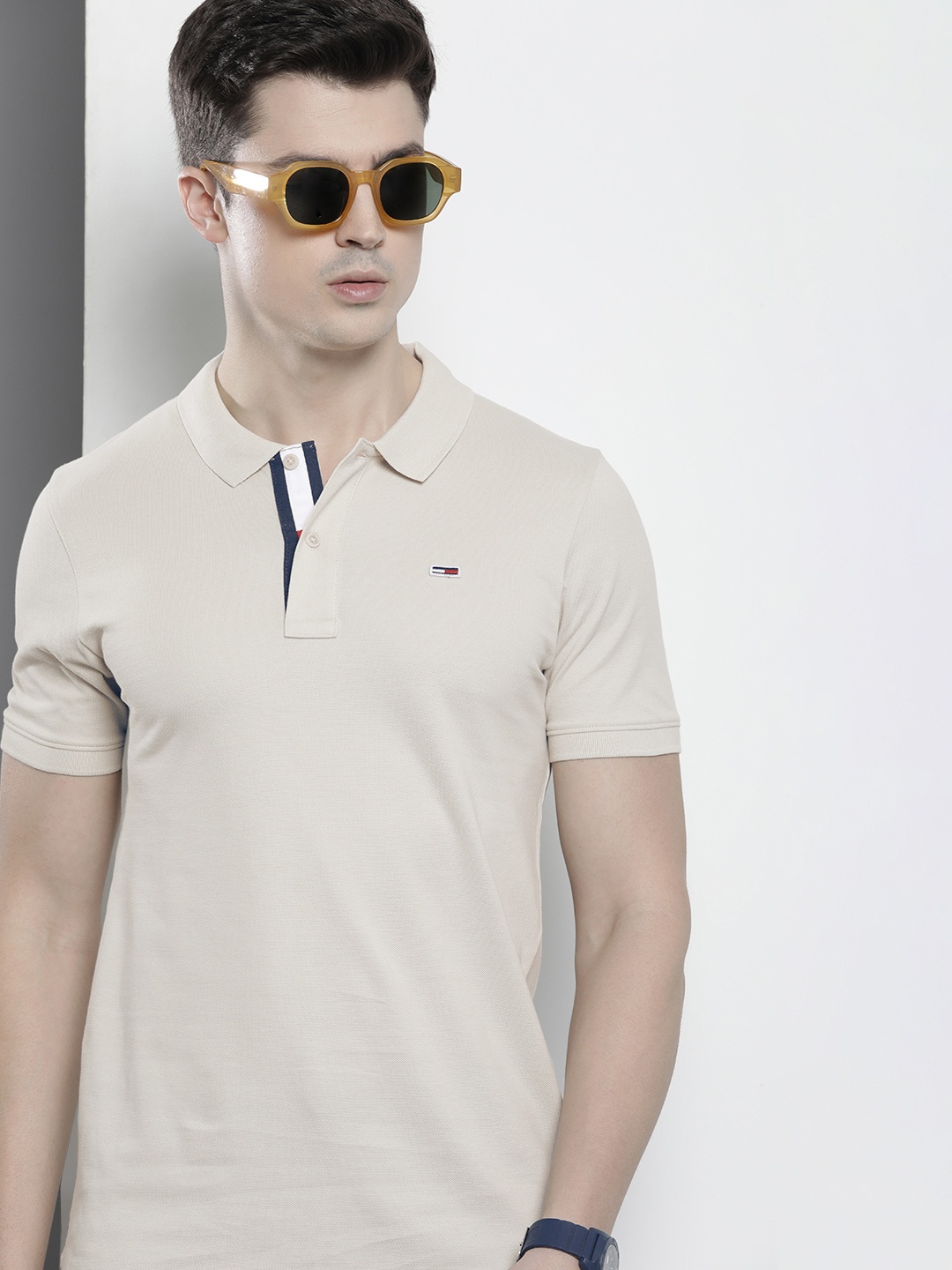 

Tommy Hilfiger Polo Collar Pure Cotton Slim Fit T-shirt, Beige
