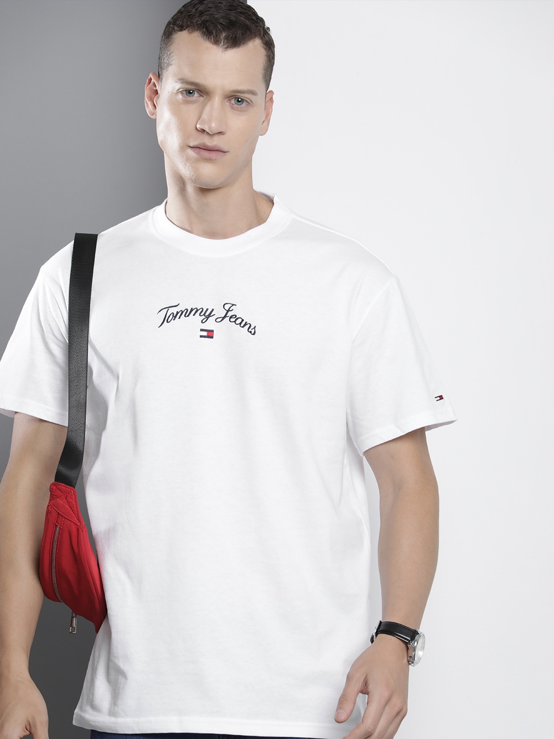 

Tommy Hilfiger Brand Logo Embroidered Relaxed Fit Pure Cotton T-shirt, White