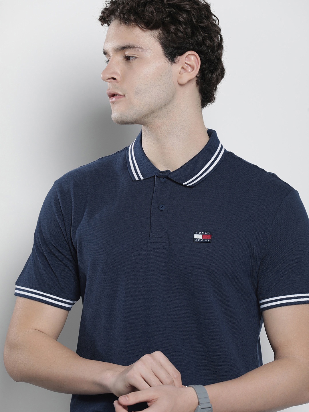 

Tommy Hilfiger Polo Collar Pure Cotton With Applique Detail T-shirt, Navy blue