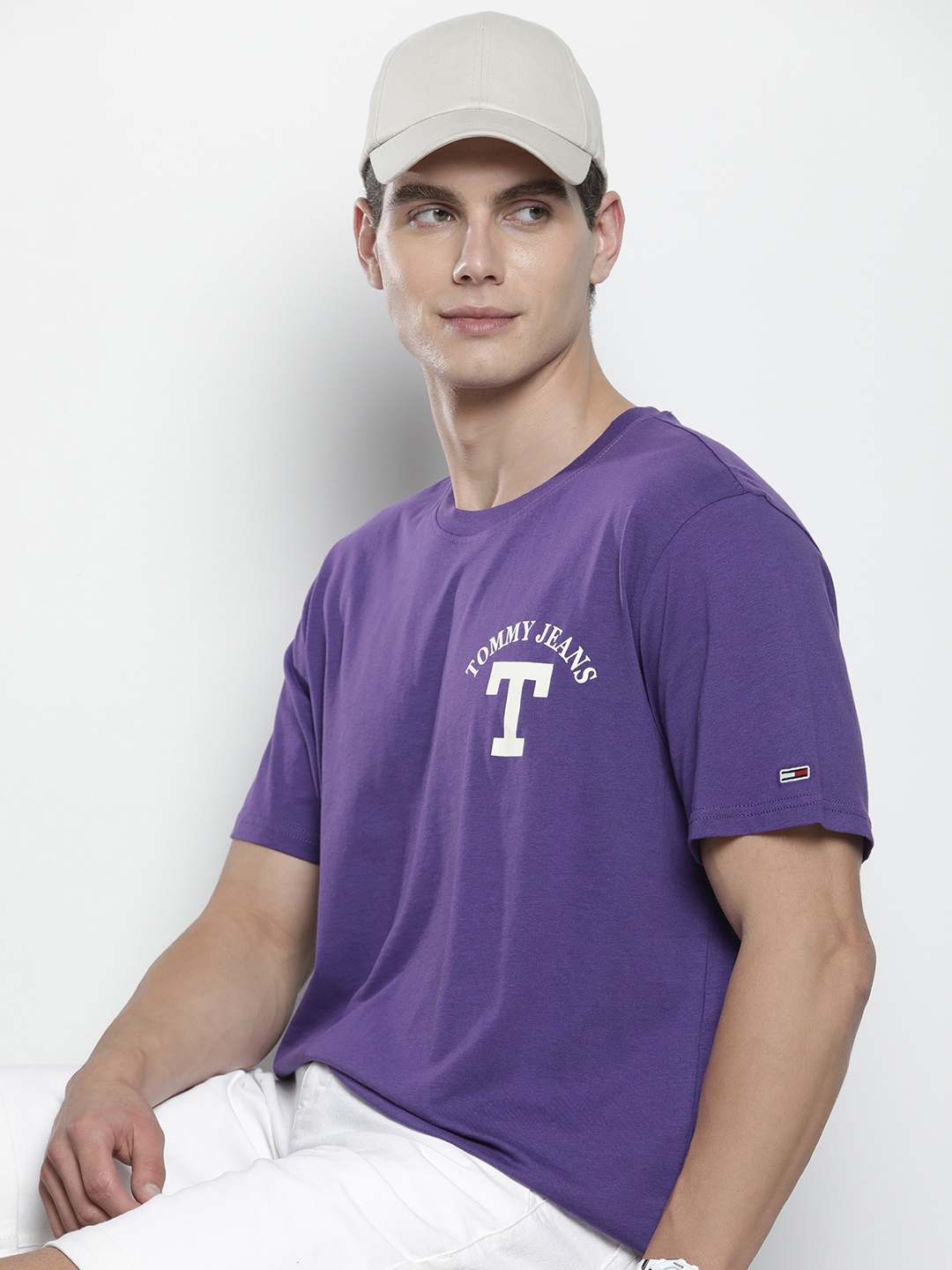 

Tommy Hilfiger Brand Logo Printed Pure Cotton T-shirt, Purple