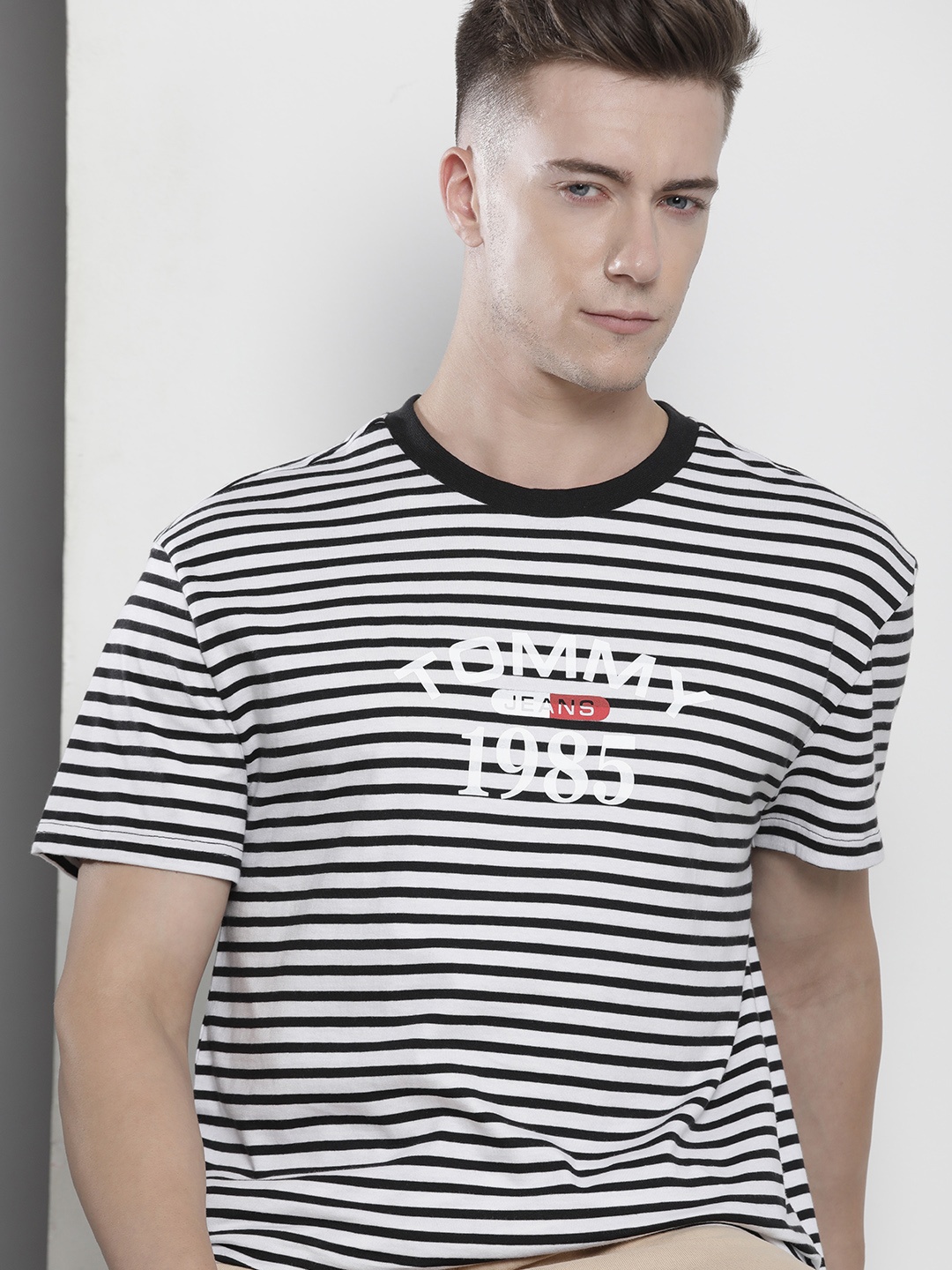 

Tommy Hilfiger Striped Pure Cotton Longline T-shirt, Black
