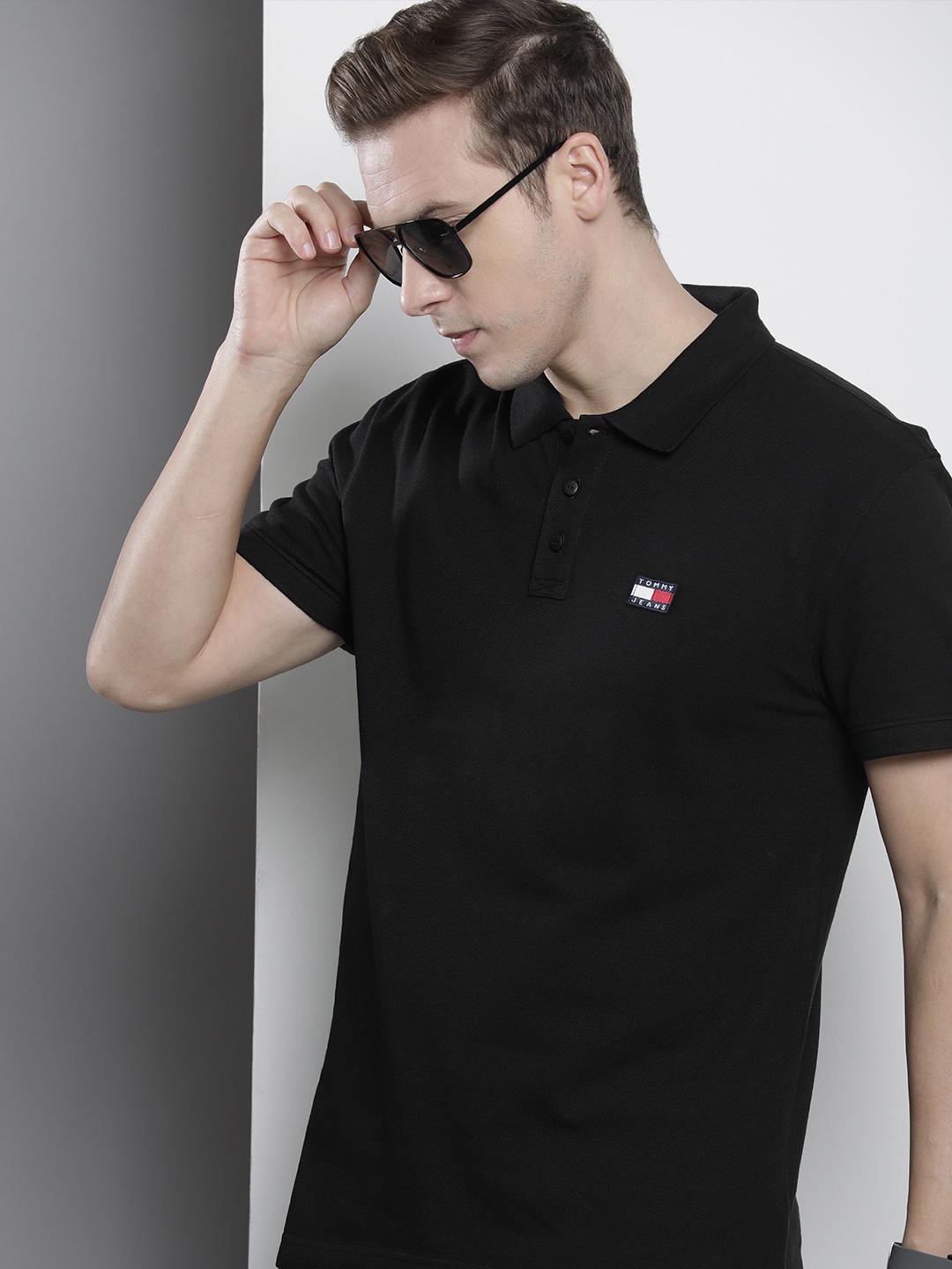 

Tommy Hilfiger Pure Cotton Polo Collar Solid Casual T-shirt, Black