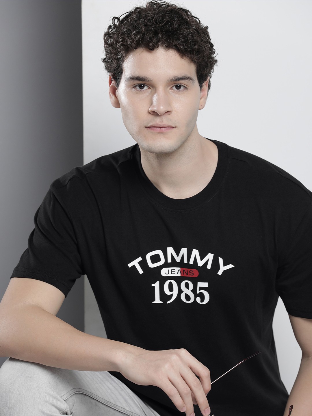 

Tommy Hilfiger Brand Logo Printed Pure Cotton T-shirt, Black