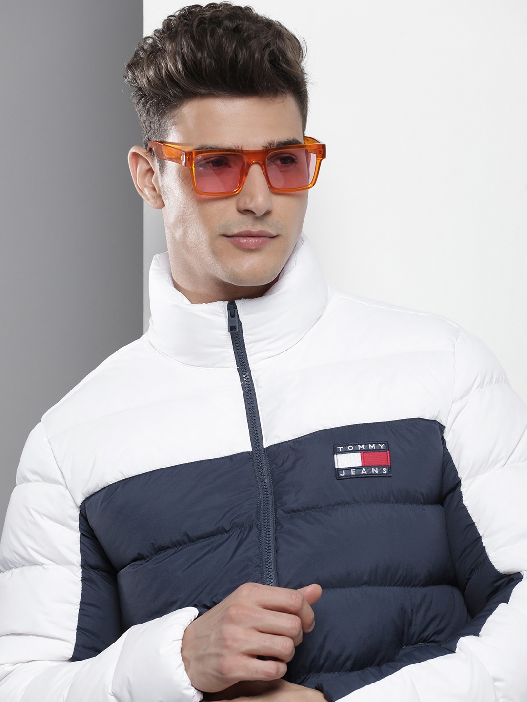

Tommy Hilfiger Colourblocked Mock-Collar Puffer Jacket, Navy blue