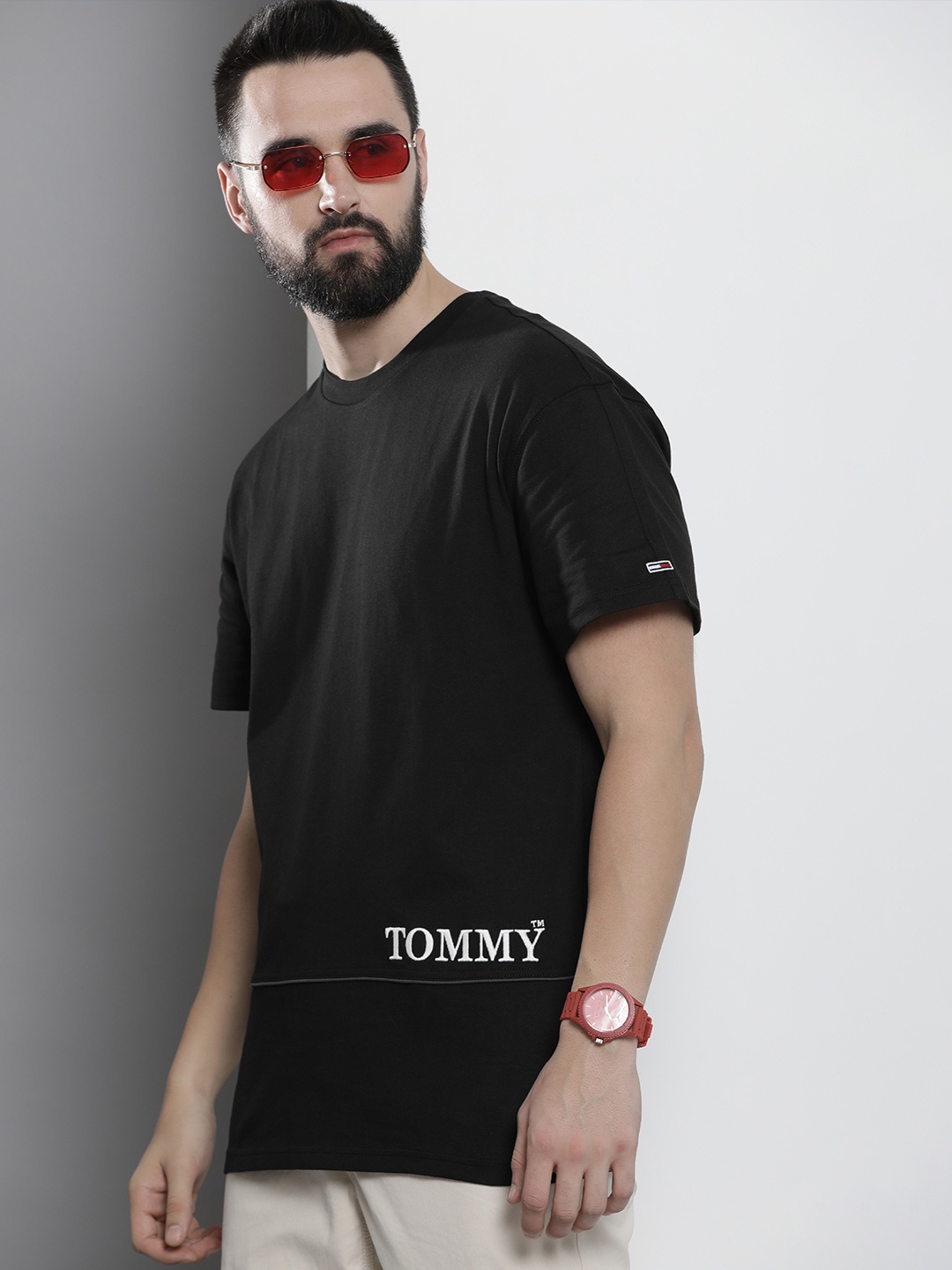 

Tommy Hilfiger Brand Logo Embroidered Pure Cotton Relaxed Fit T-shirt, Black