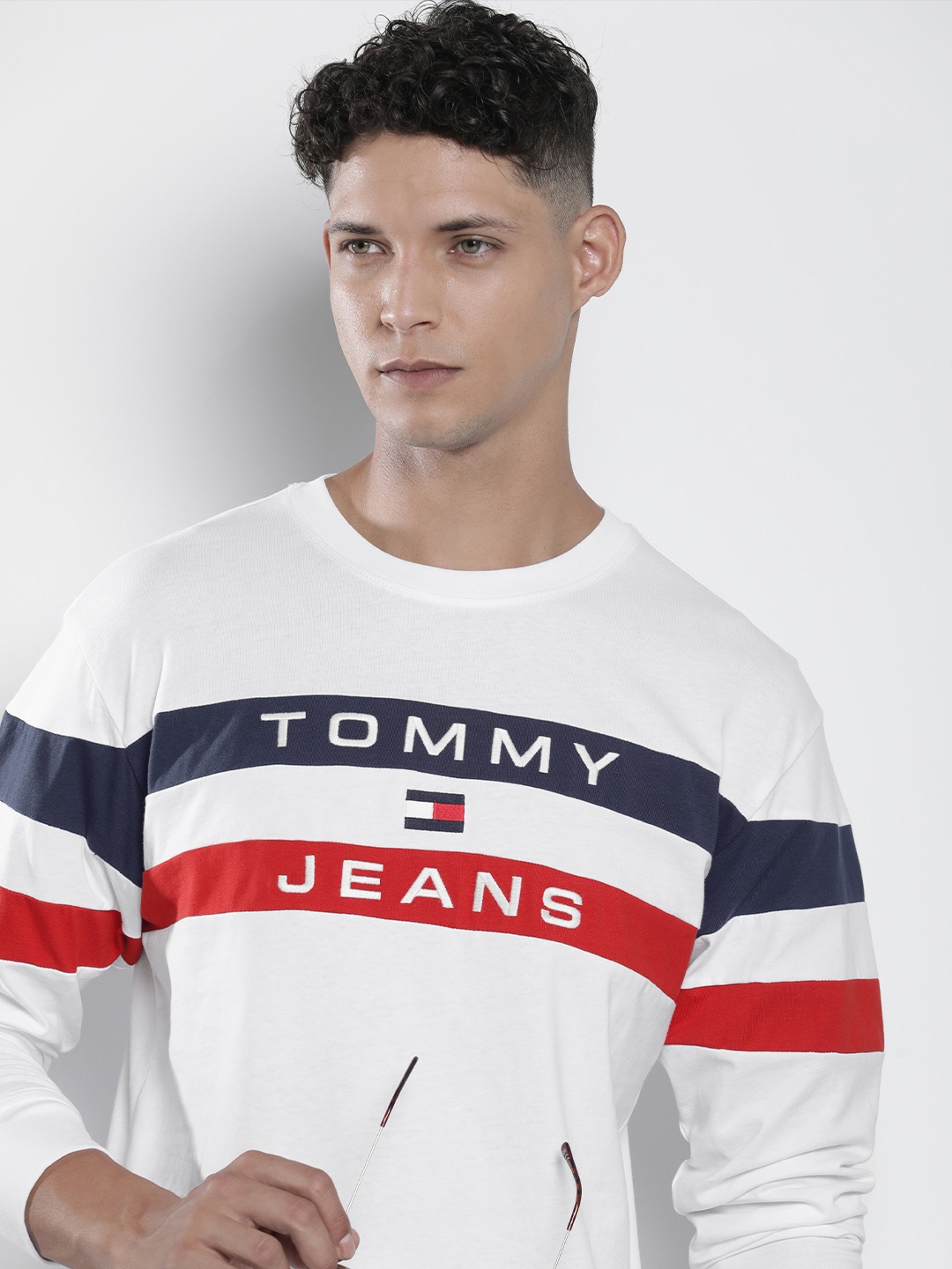 

Tommy Hilfiger Striped & Brand Logo Embroidered Pure Cotton Sustainable T-shirt, White