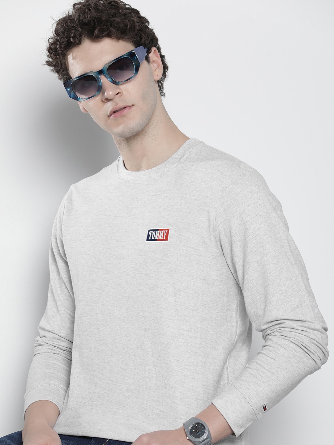 

Tommy Hilfiger Brand Logo Embroidered Pure Cotton T-shirt, Grey