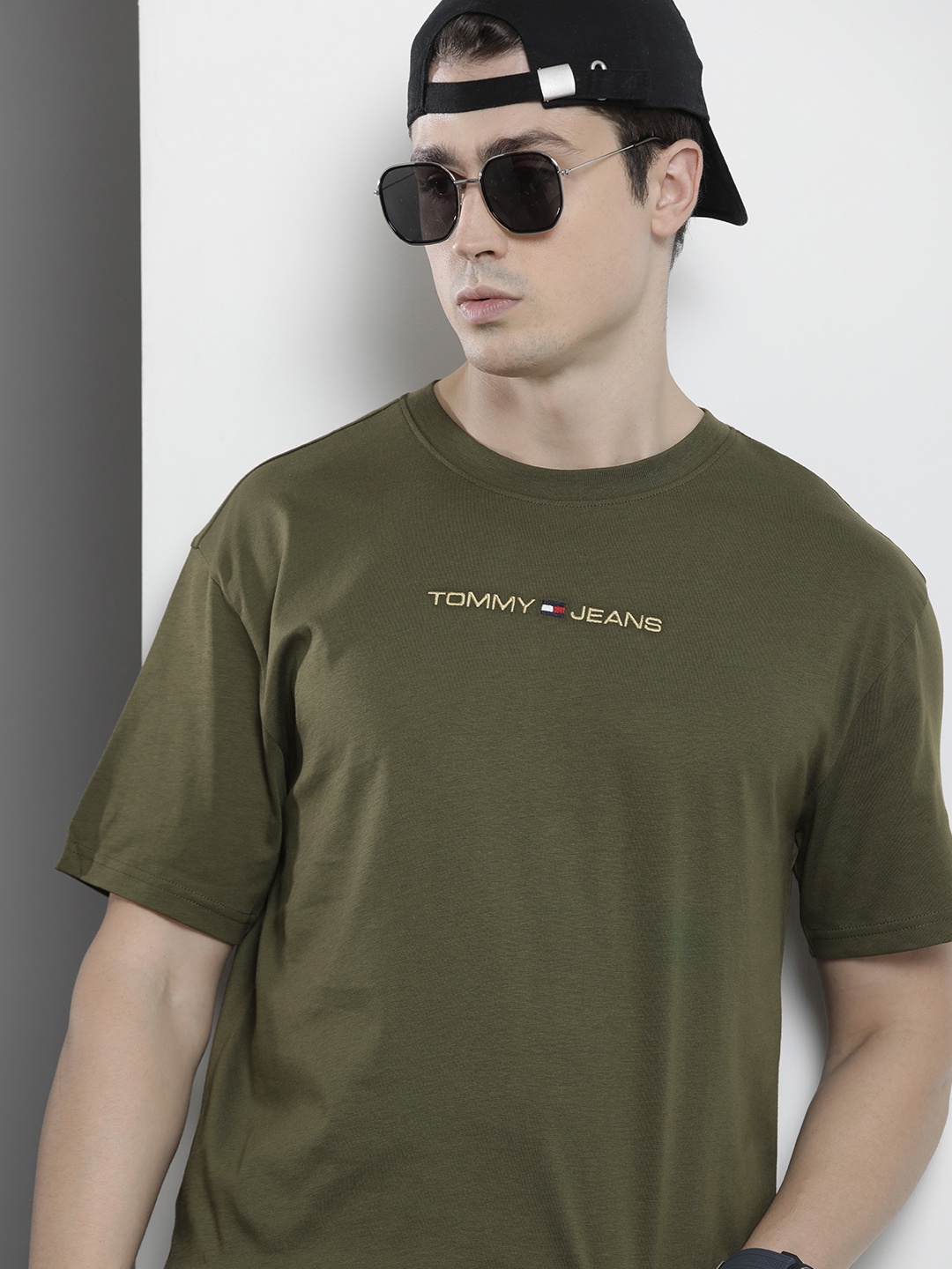 

Tommy Hilfiger Brand Logo Embroidered Pure Cotton T-shirt, Olive