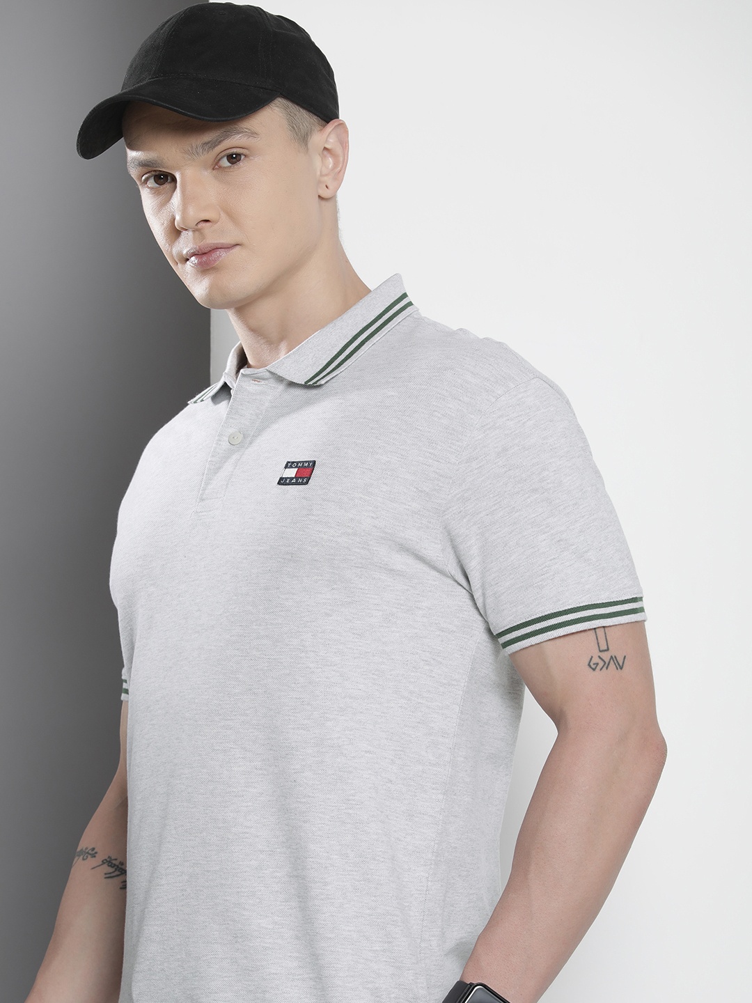 

Tommy Hilfiger Solid Polo Collar Pure Cotton T-shirt, Grey