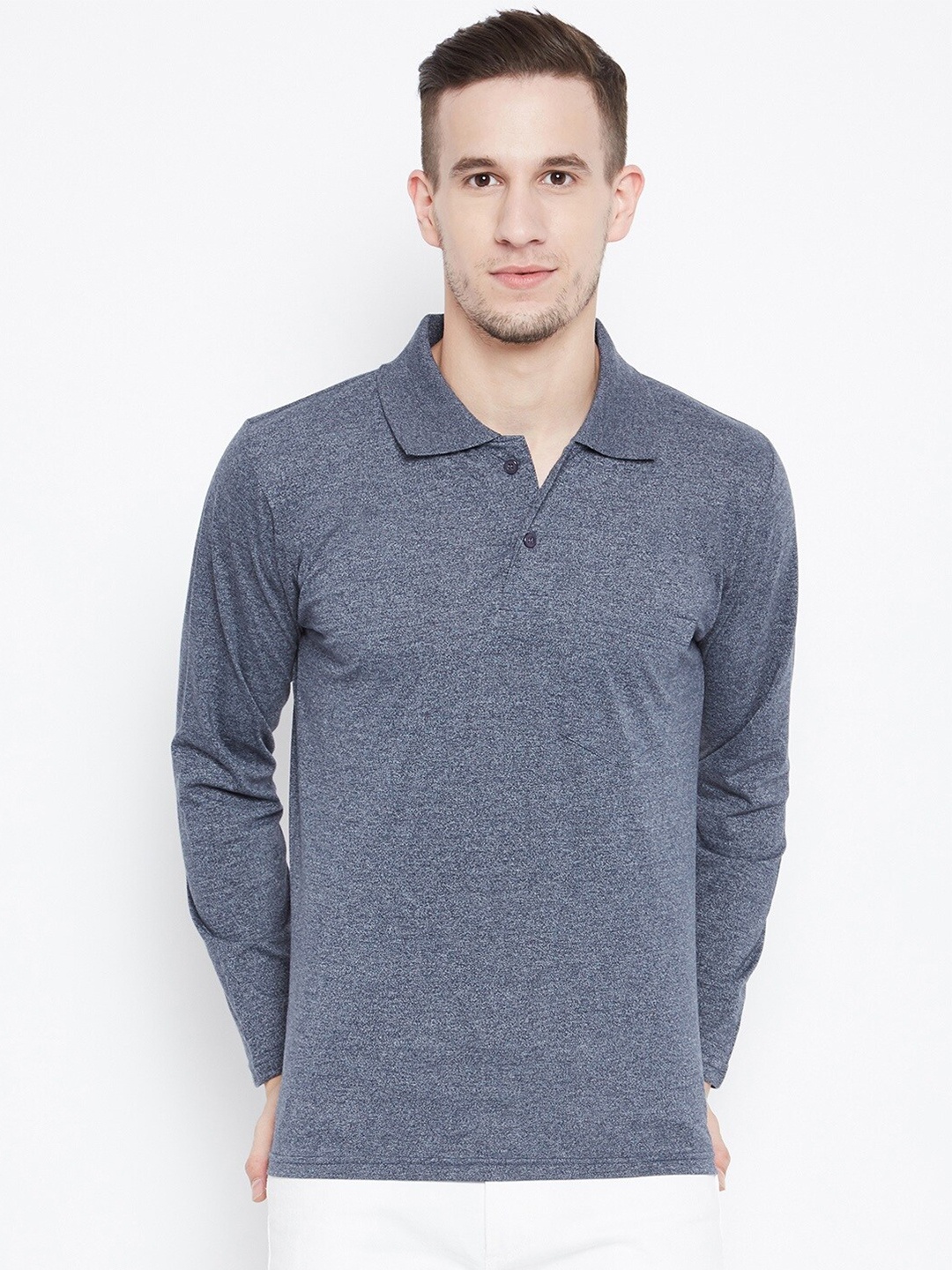 

Camey Polo Collar Long Sleeves Cotton T-shirt, Grey