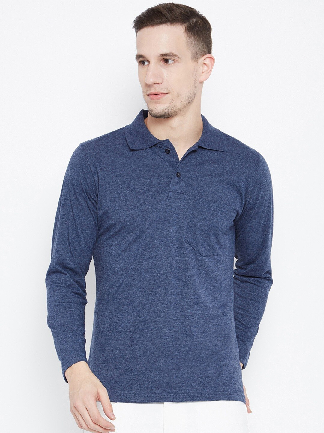 

Camey Polo Collar Long Sleeves Cotton T-shirt, Blue